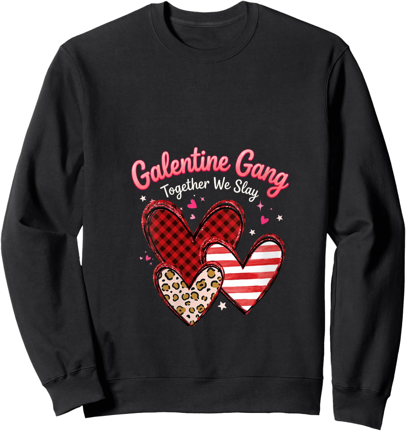 Women's Valentines Day Galentines Gang Hearts Valentine Women Girls V-Neck Sweatshirt - Sweatshirt | Black