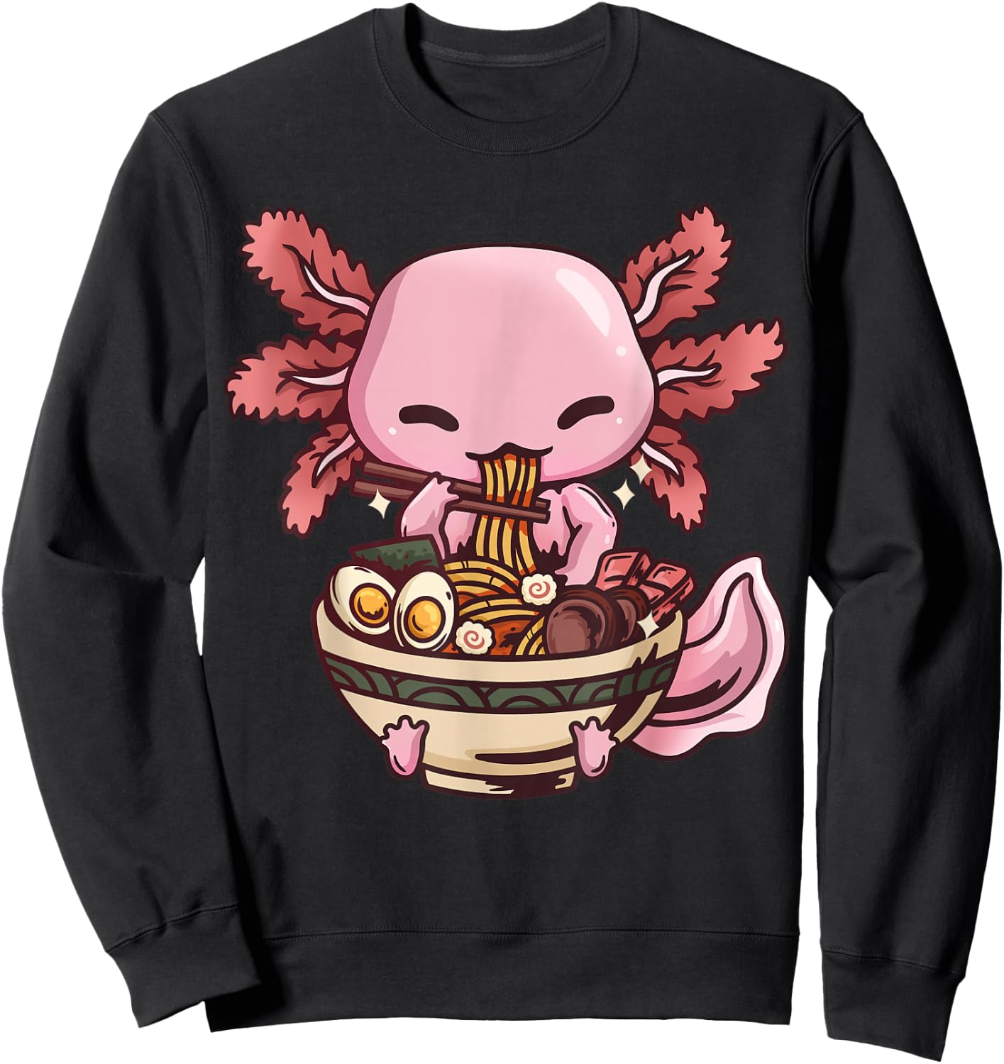 Axolotl Ramen Anime Kawaii Eating Girls Teens Sweatshirt - Sweatshirt | Black