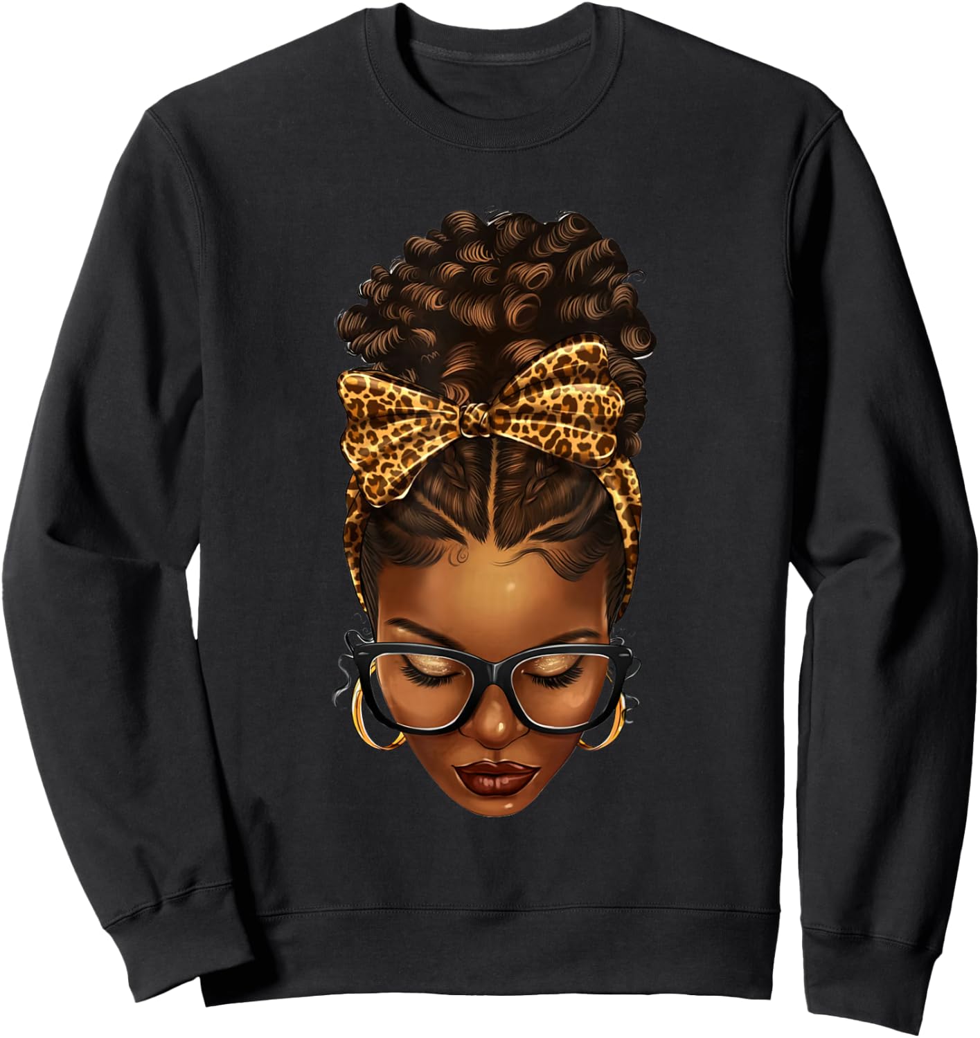 Afro messy bun with leopard bandana Sweatshirt - Sweatshirt | Black