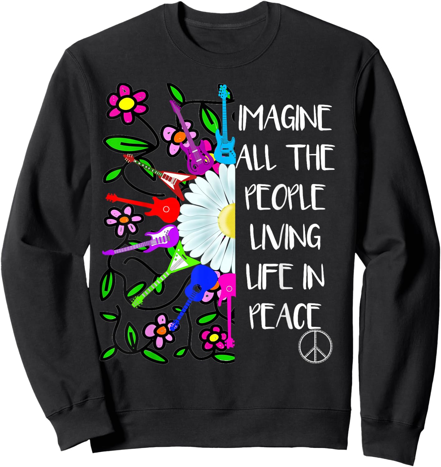 Imagine Peace Groovy Hippie Colorful 70s Folk Rock Music Sweatshirt - Sweatshirt | Black