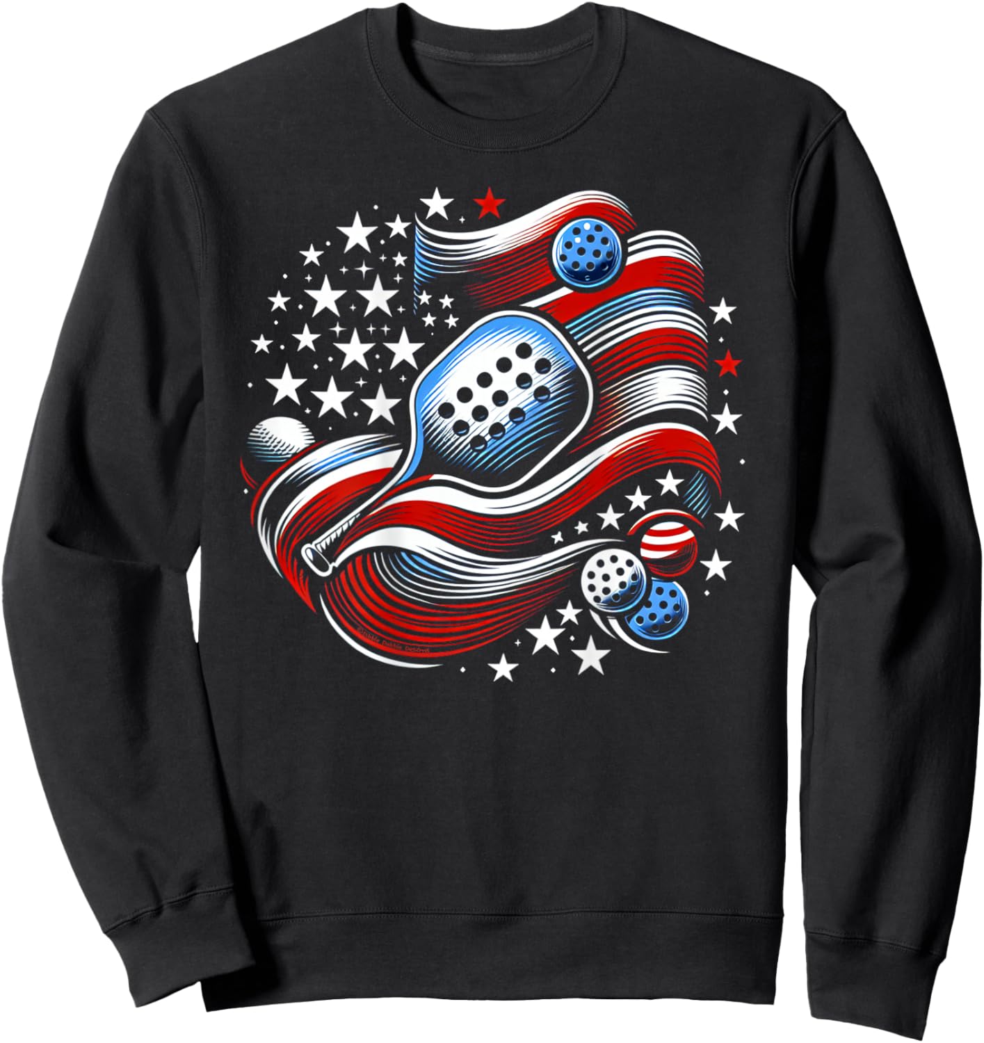 Design on Back Patriotic Stars Stripes USA Flag Pickleball Sweatshirt - Sweatshirt | Black