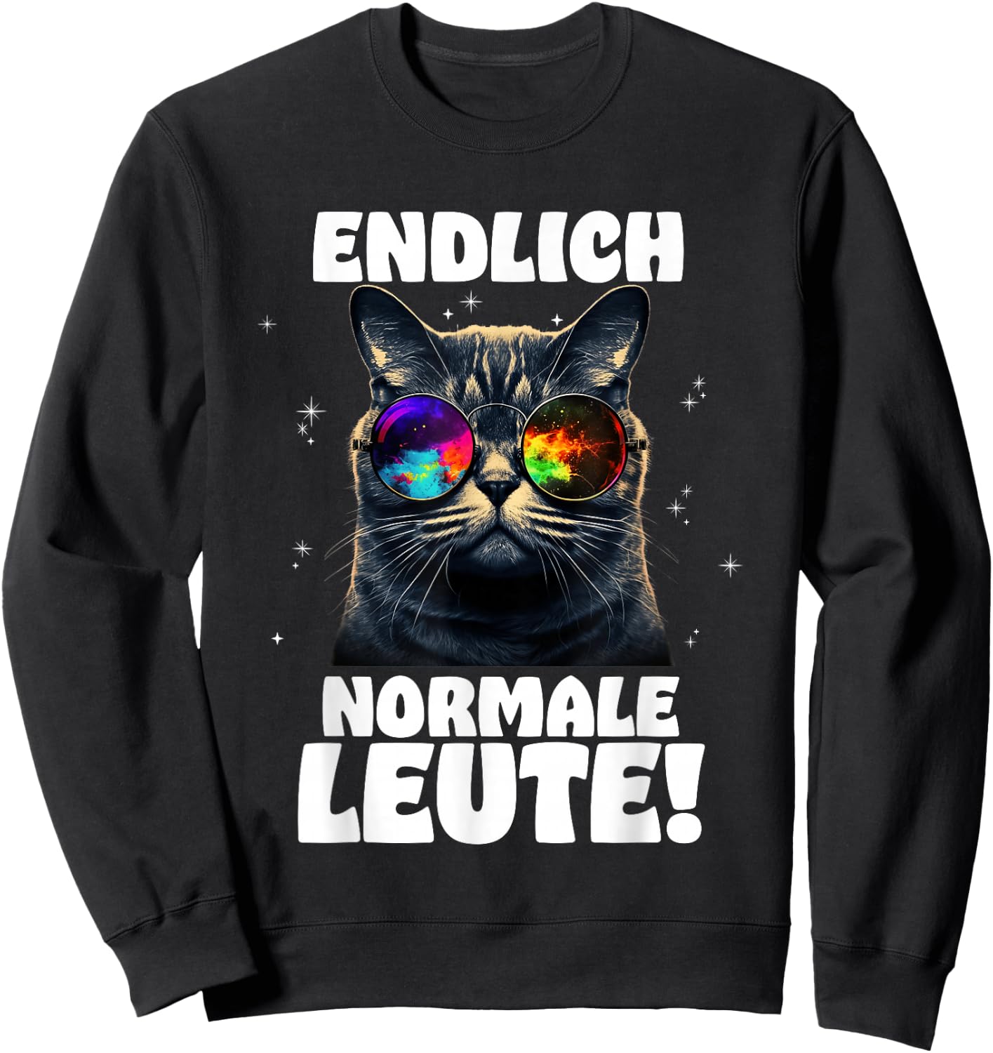 Finally Normal People Rave Trippy Trance Goa Cat , black Sweatshirt - Sweatshirt | Black