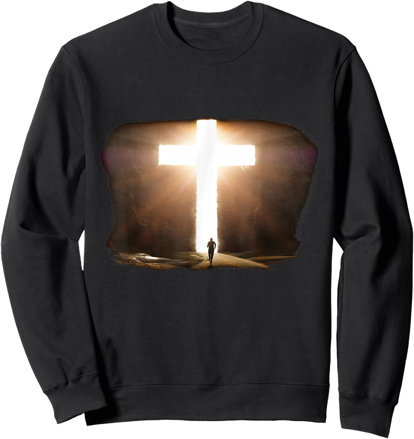 Jesus Christ Faith Cross in the Rock Christian Running Men Sweatshirt - Sweatshirt | Black