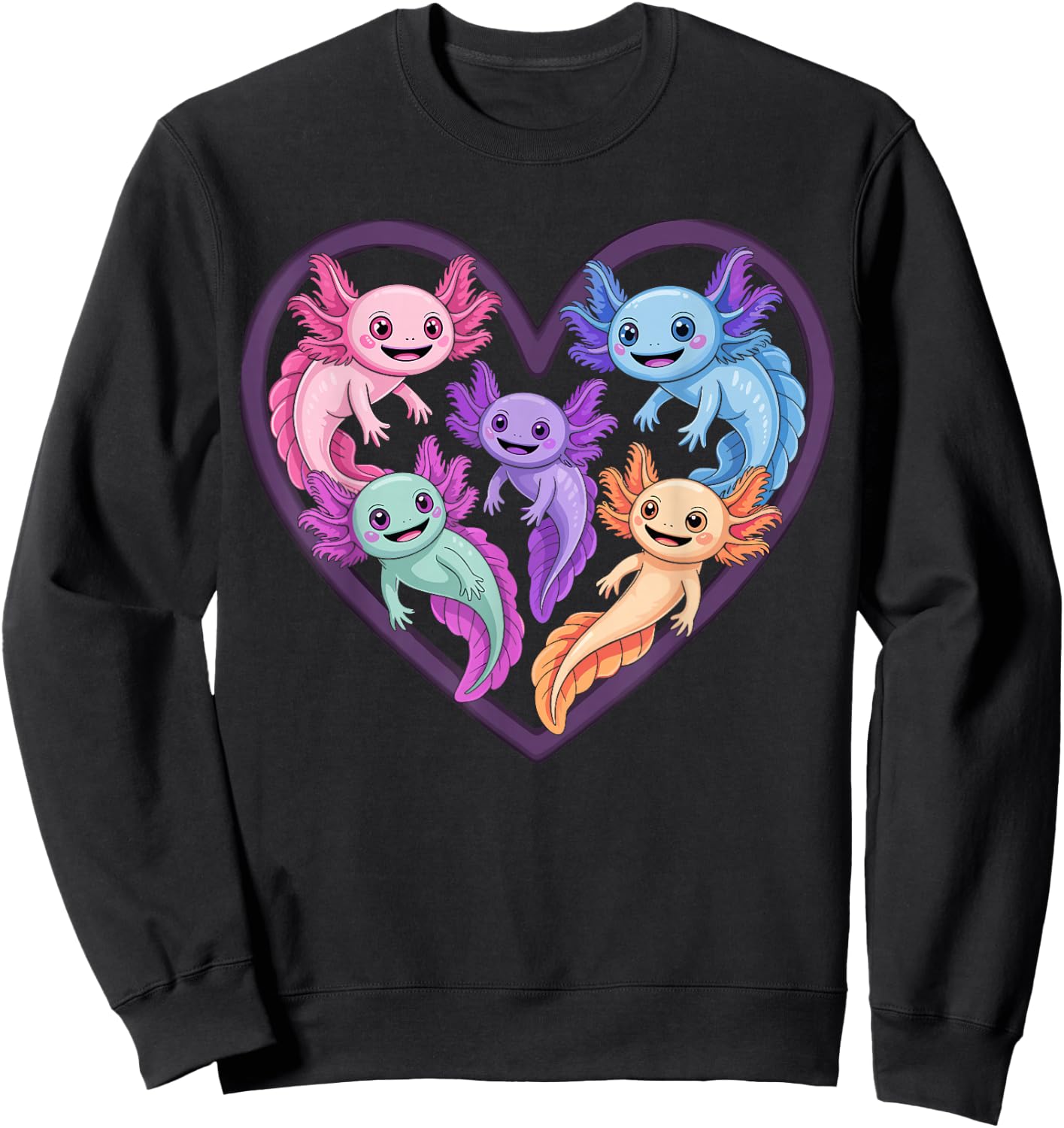 Axolotl Heart Cute Kawaii Axolotls Sweatshirt - Sweatshirt | Black