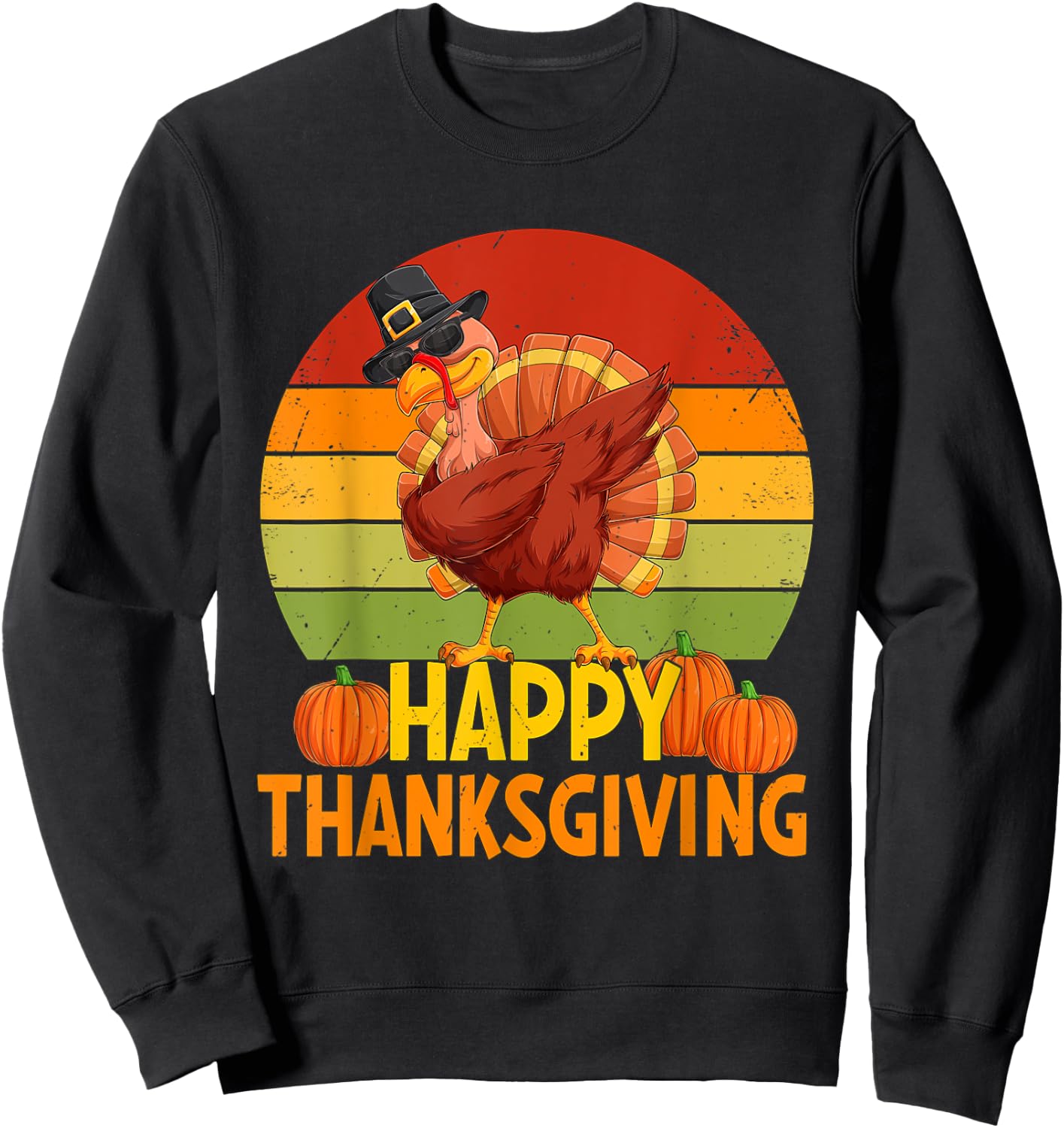 Happy Thanksgiving Dabbing Turkey Pilgrim Boys Girls Toddler Sweatshirt - Sweatshirt | Black