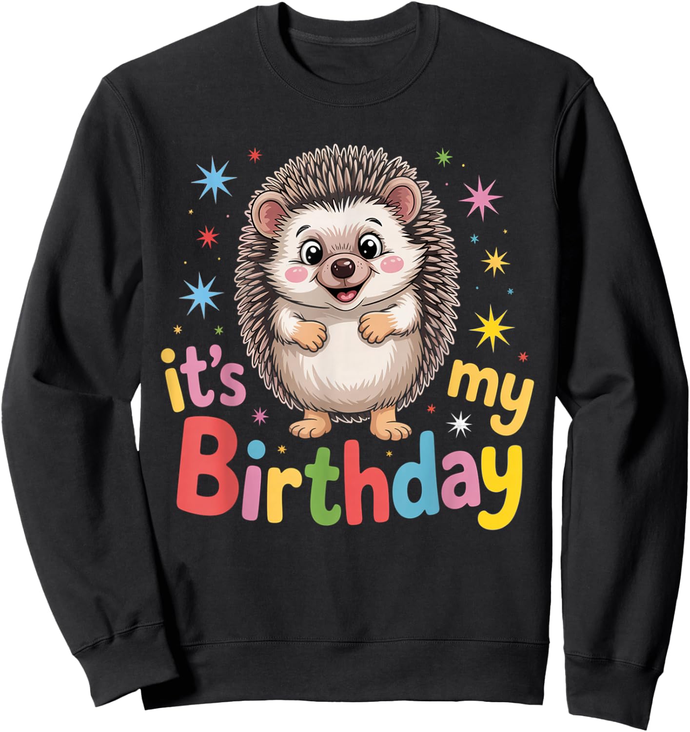 Birthday Hedgehog Women Men & Kids Sweatshirt - Sweatshirt | Black