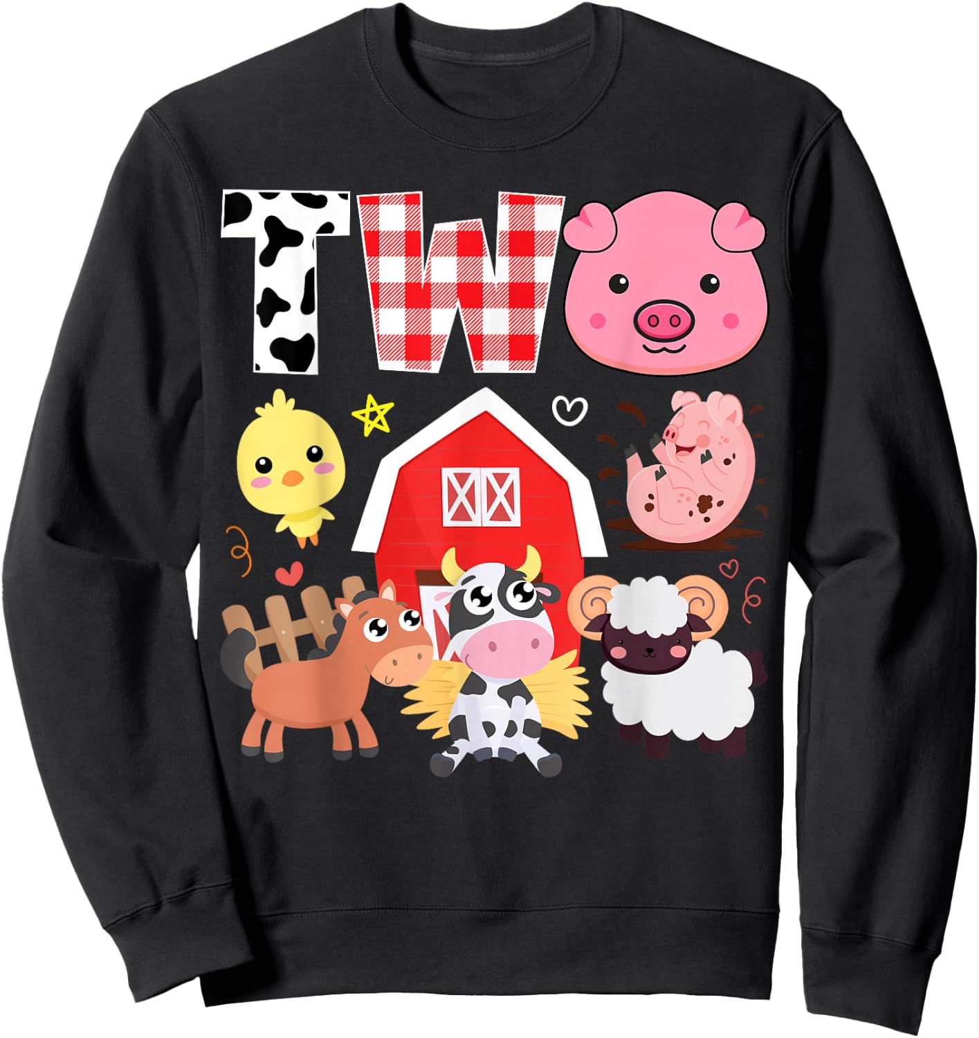 2nd Birthday Two Year Old Farm Theme Animals Birthday Party Sweatshirt - Sweatshirt | Black