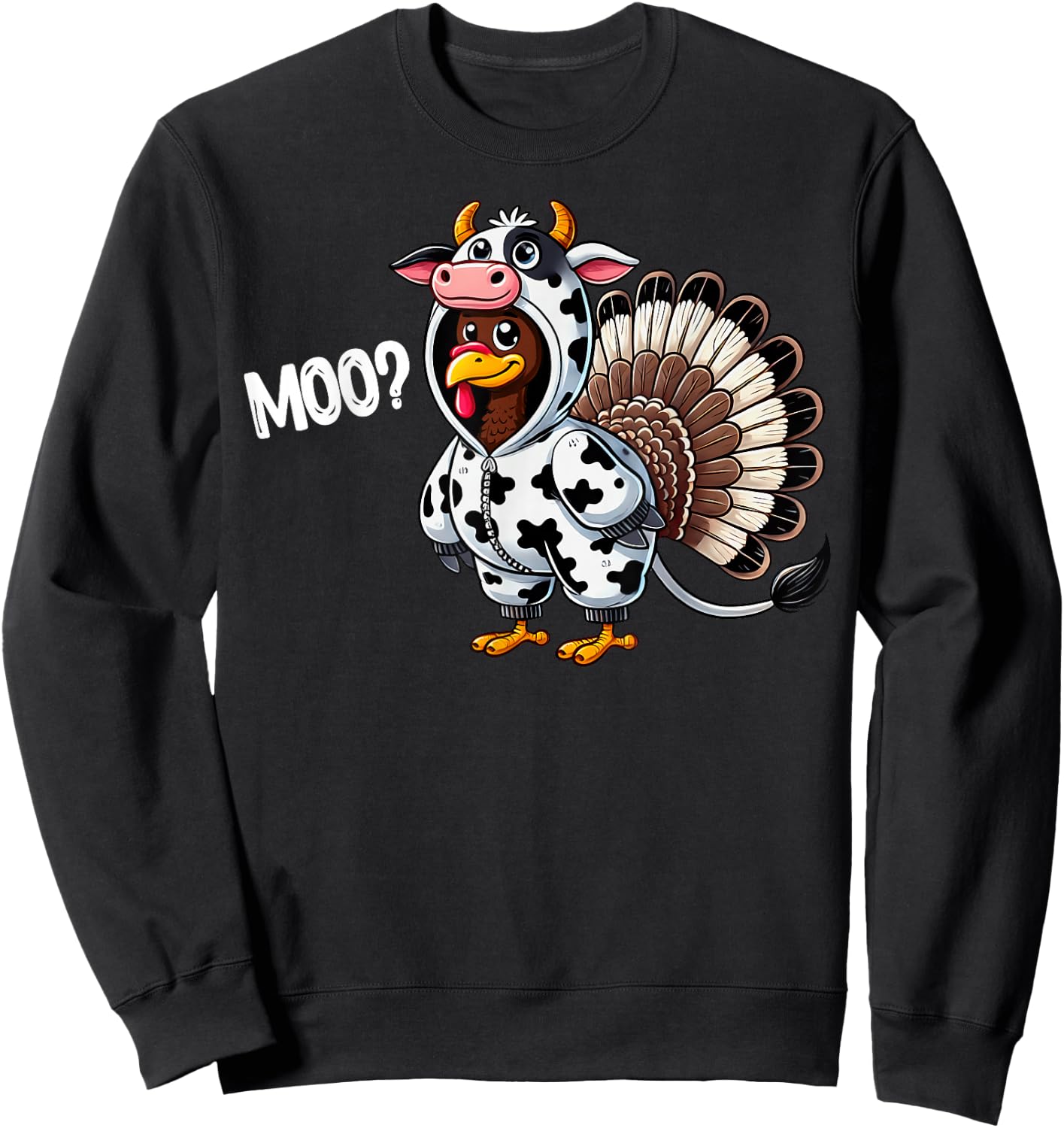 Turkey Moo Funny Thanksgiving Fake Cow Costume Halloween Sweatshirt - Sweatshirt | Black