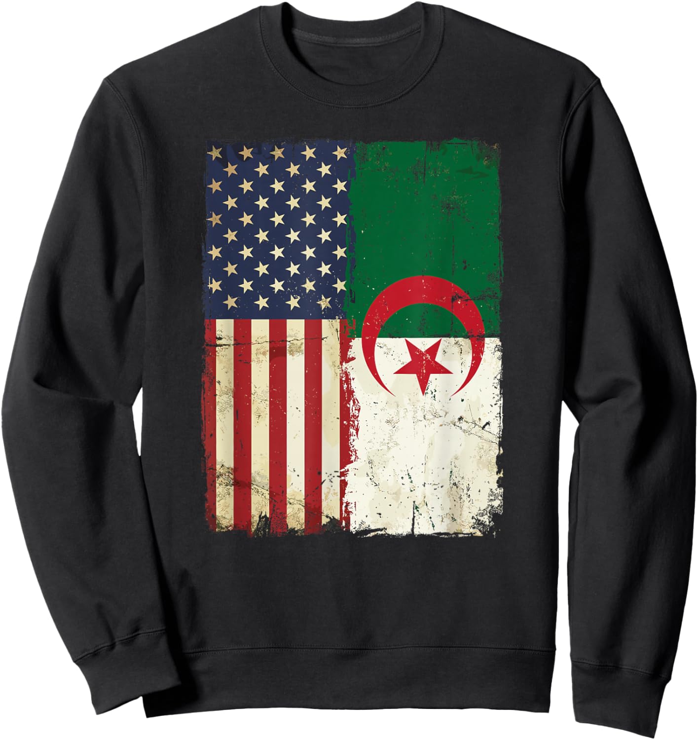 Algerian American Flag Pride Heritage Patriotic Vintage Sweatshirt - Sweatshirt | Black