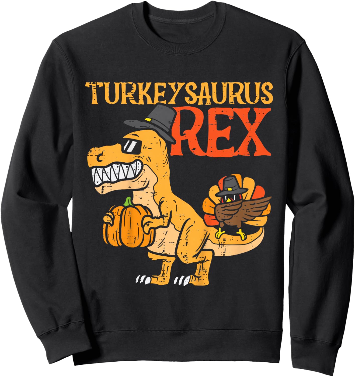 Turkeysaurus Rex Dab Turkey Dino Toddler Boys Thanksgiving Sweatshirt - Sweatshirt | Black