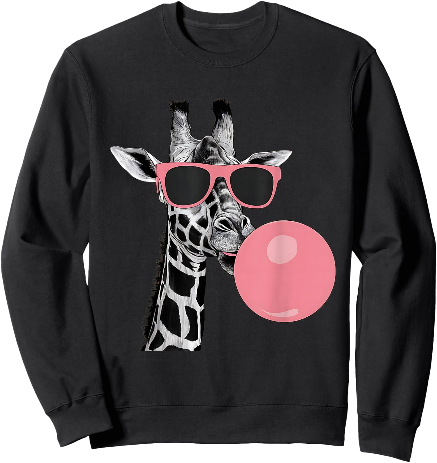 Funny Cool Giraffe Pink Bubble Gum and Pink Sunglasses Cute Sweatshirt - Sweatshirt | Black