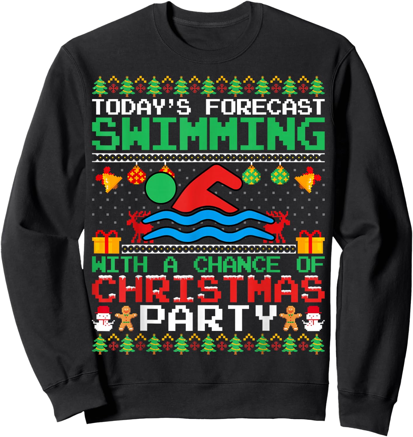 Swimming Christmas Party Swim Swimmer Christmas Ugly Style Sweatshirt - Sweatshirt | Black