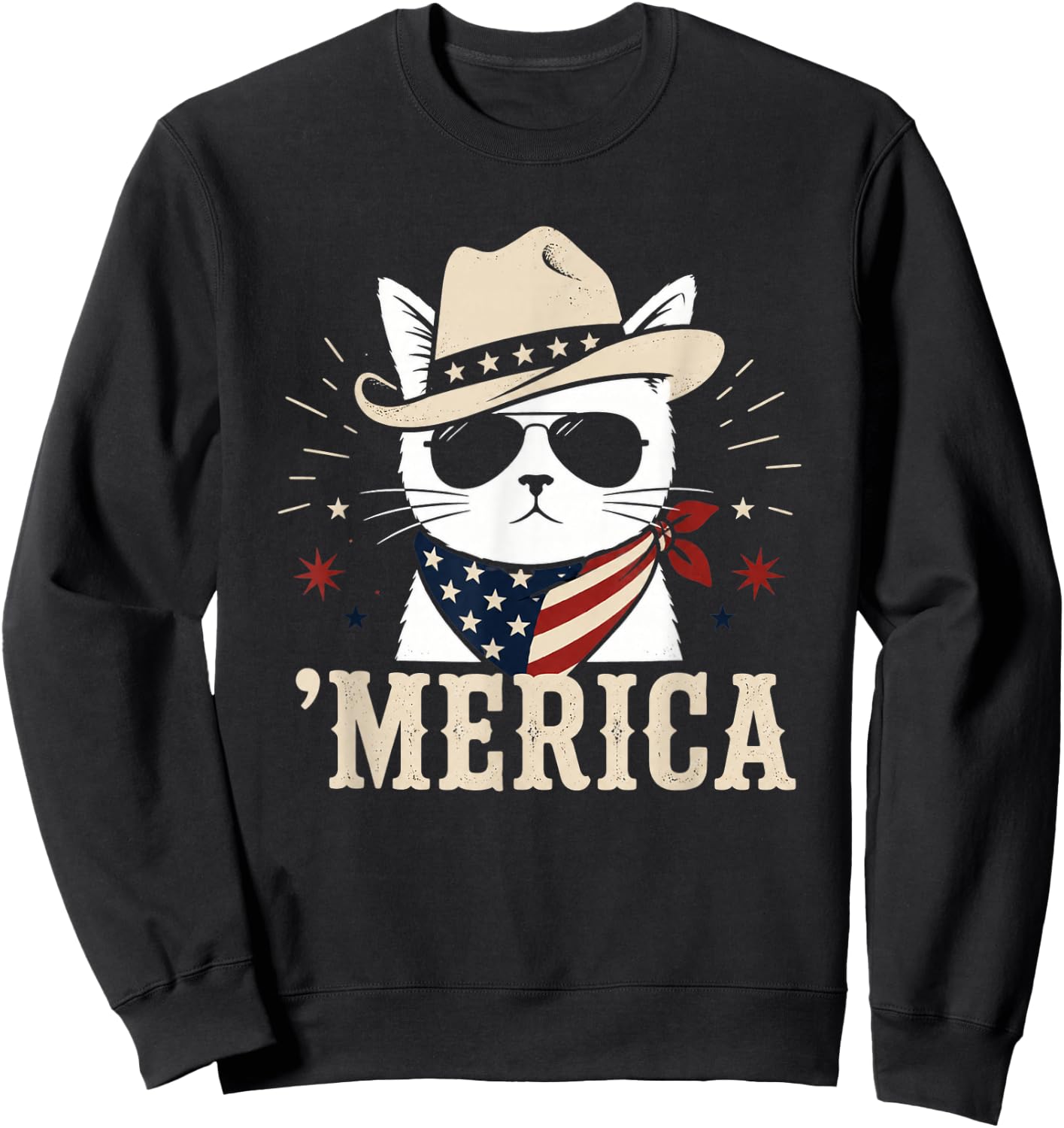 USA Merica Cat 4th of July Funny Patriotic Sweatshirt - Sweatshirt | Black