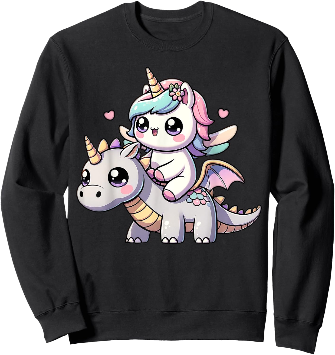 Kawaii Unicorn Dragon Ride Magical Fantasy Adventure Sweatshirt - Sweatshirt | Black