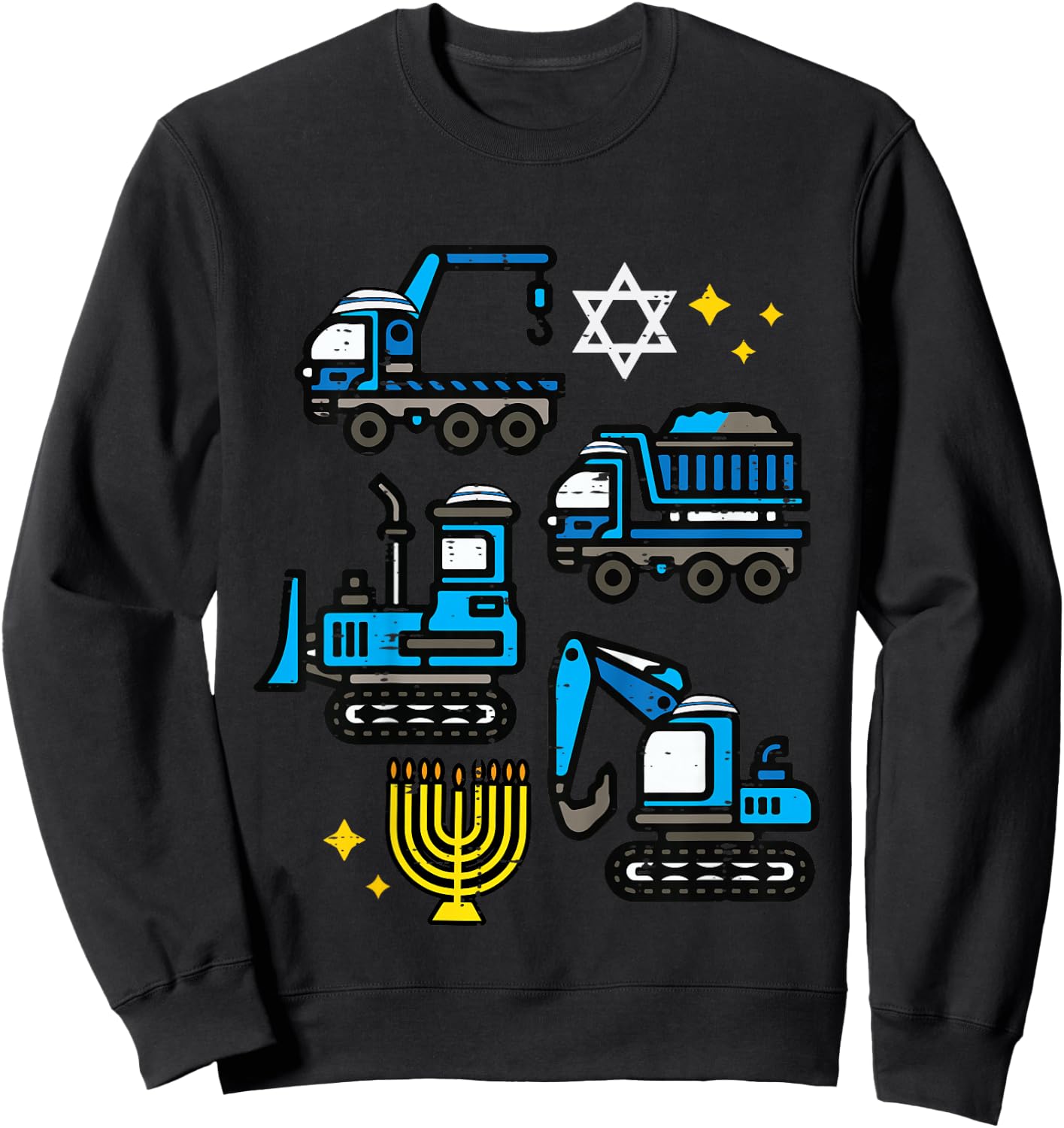 Hanukkah Construction Trucks Chanukah Boys Kids Toddlers Sweatshirt - Sweatshirt | Black