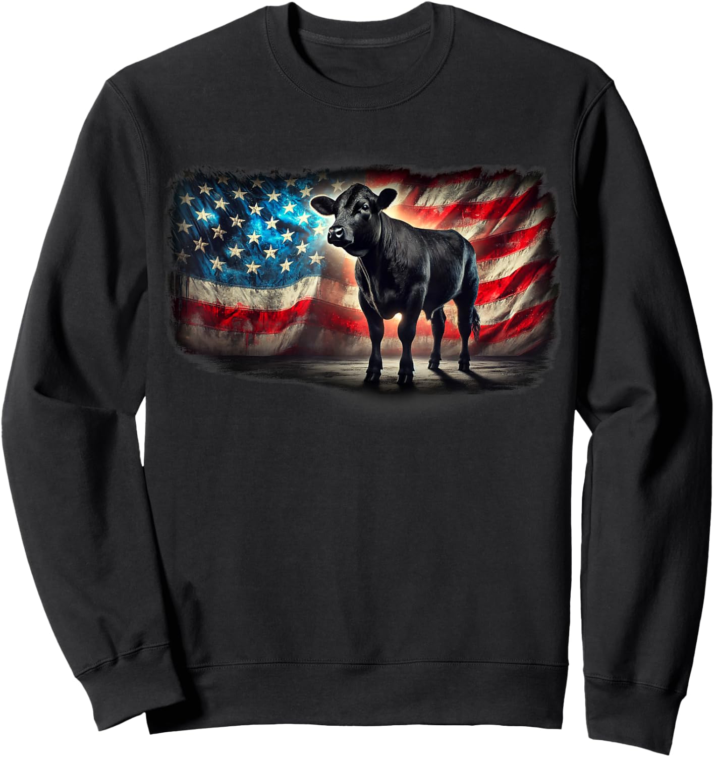 Angus Rancher USA American Flag Cow Sweatshirt - Sweatshirt | Black