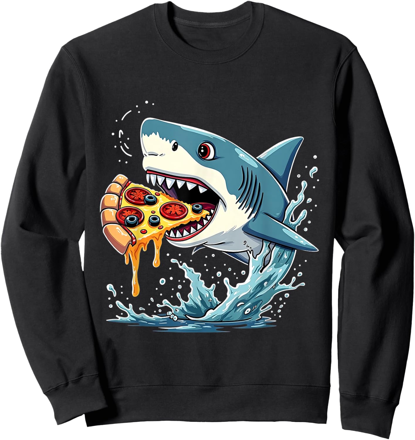Shark Eating Pizza Funny Pizza Lover Men Women Sweatshirt - Sweatshirt | Black