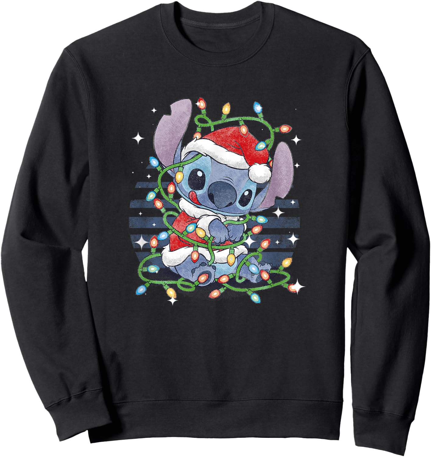 Disney Lilo & Stitch Christmas Tangled Lights Portrait Sweatshirt - Sweatshirt | Black