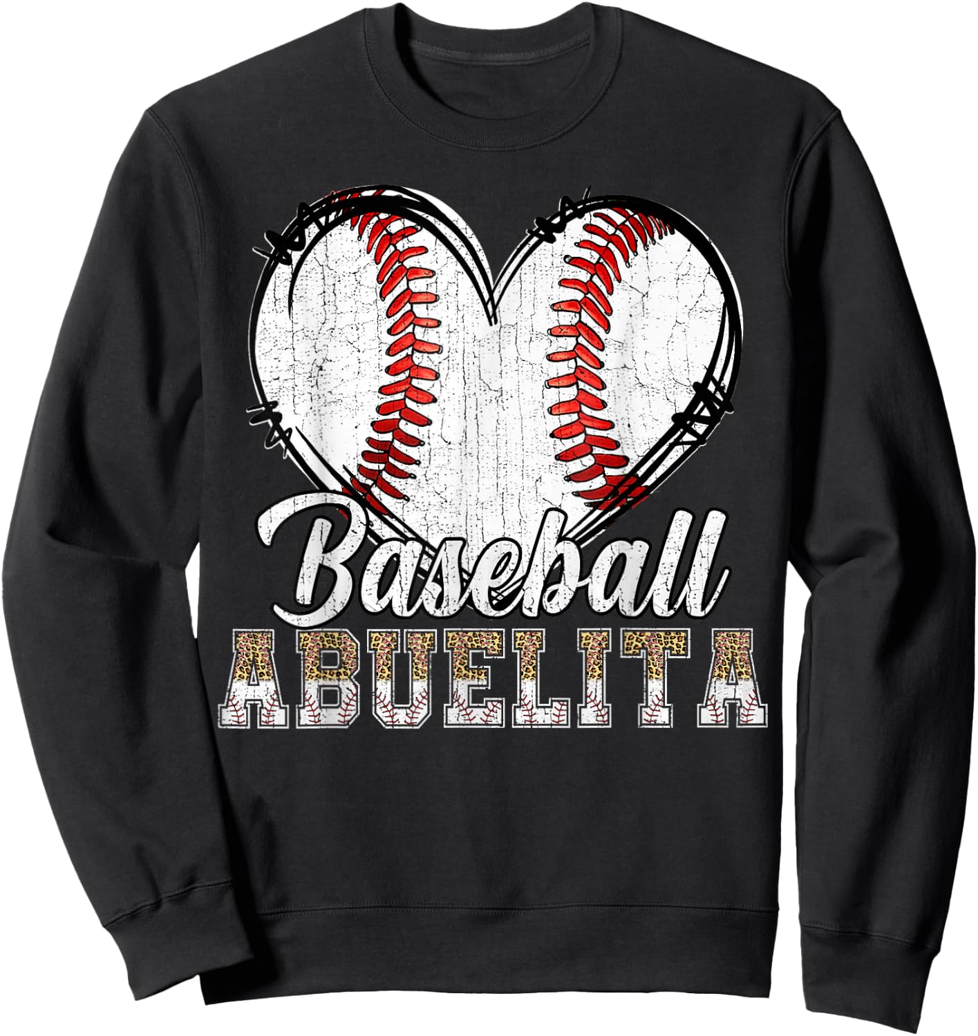 Softball Baseball Abuelita Heart Leopard Print Mother's Day Sweatshirt - Sweatshirt | Black