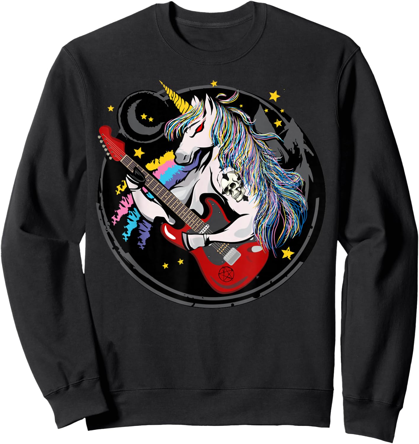 Funny Heavy Metal Unicorn Design Women Kids , black Sweatshirt - Sweatshirt | Black