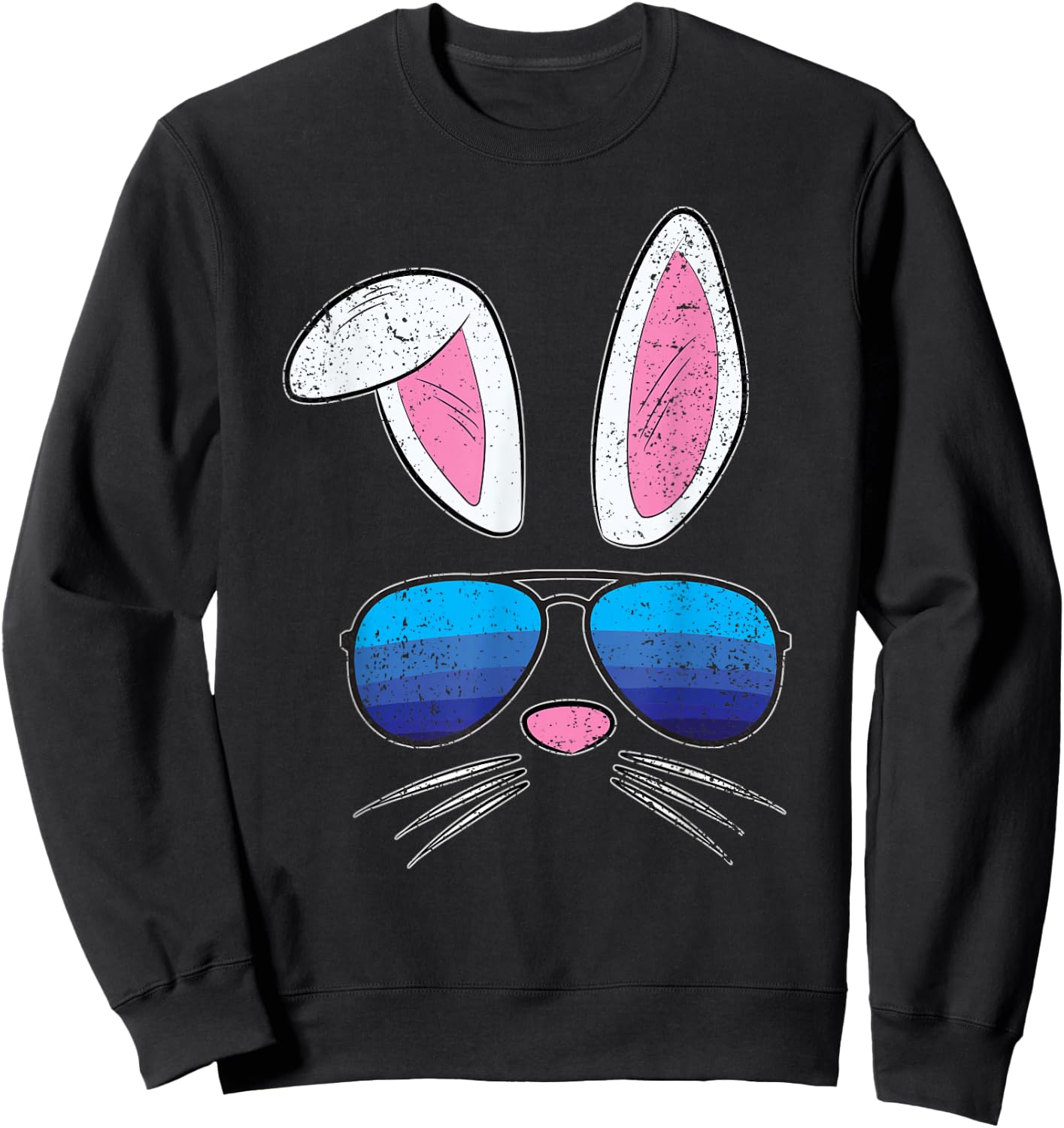 Easter Bunny Sunglasses Cute Rabbit Face Spring Sweatshirt - Sweatshirt | Black