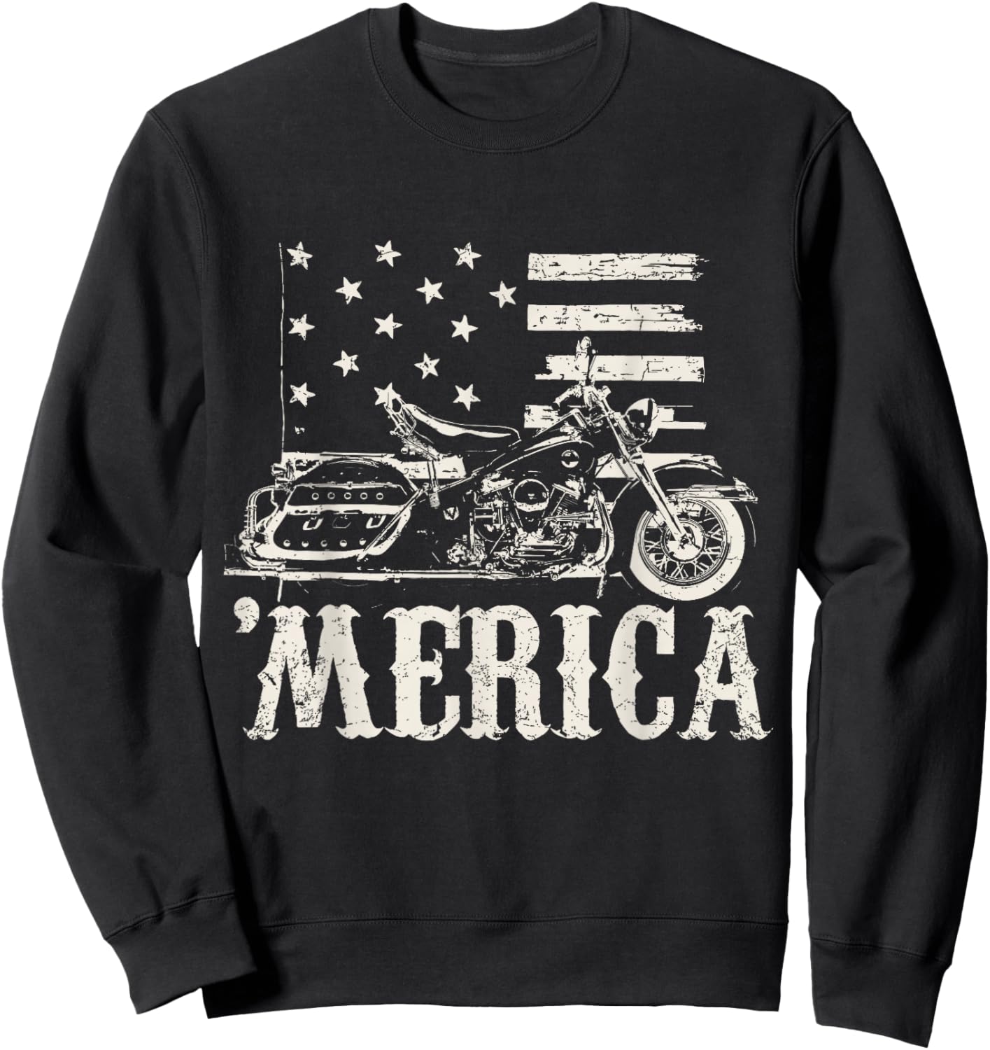 Vintage American Motorcycle with flag 'Merica biker shirt Sweatshirt - Sweatshirt | Black