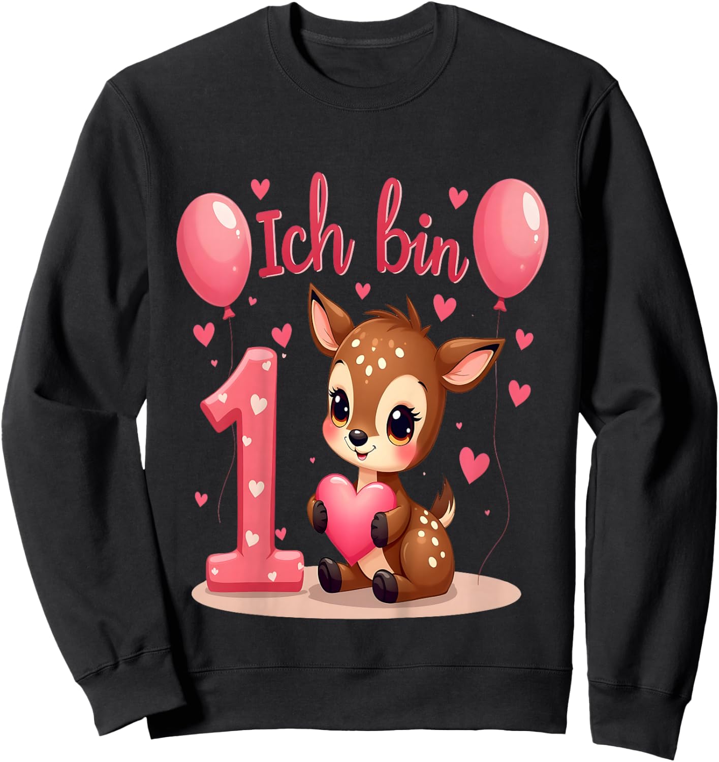 Children's Cute Deer I Am 1 Children's Birthday 1st Birthday Girl , black Sweatshirt - Sweatshirt | Black