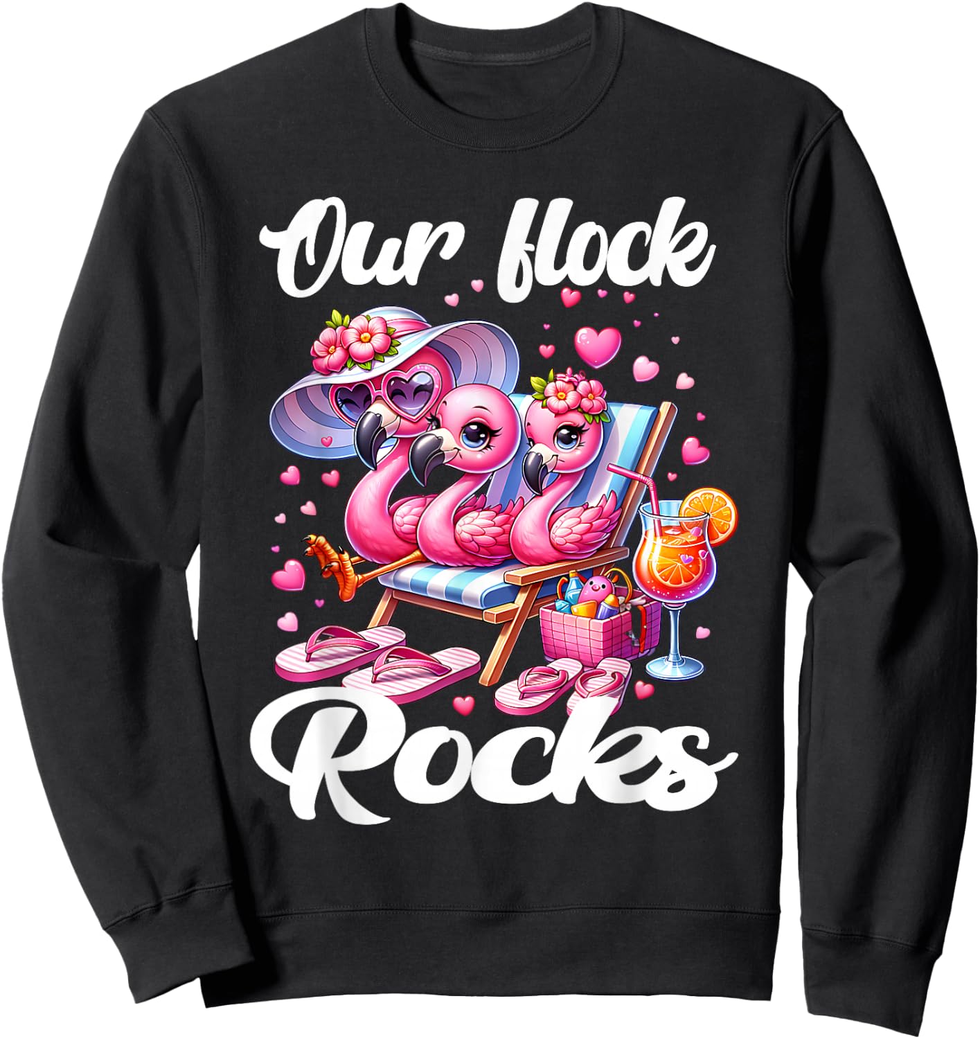 Our Flock Rocks Flamingo Summer Vacation Family Matching Sweatshirt - Sweatshirt | Black