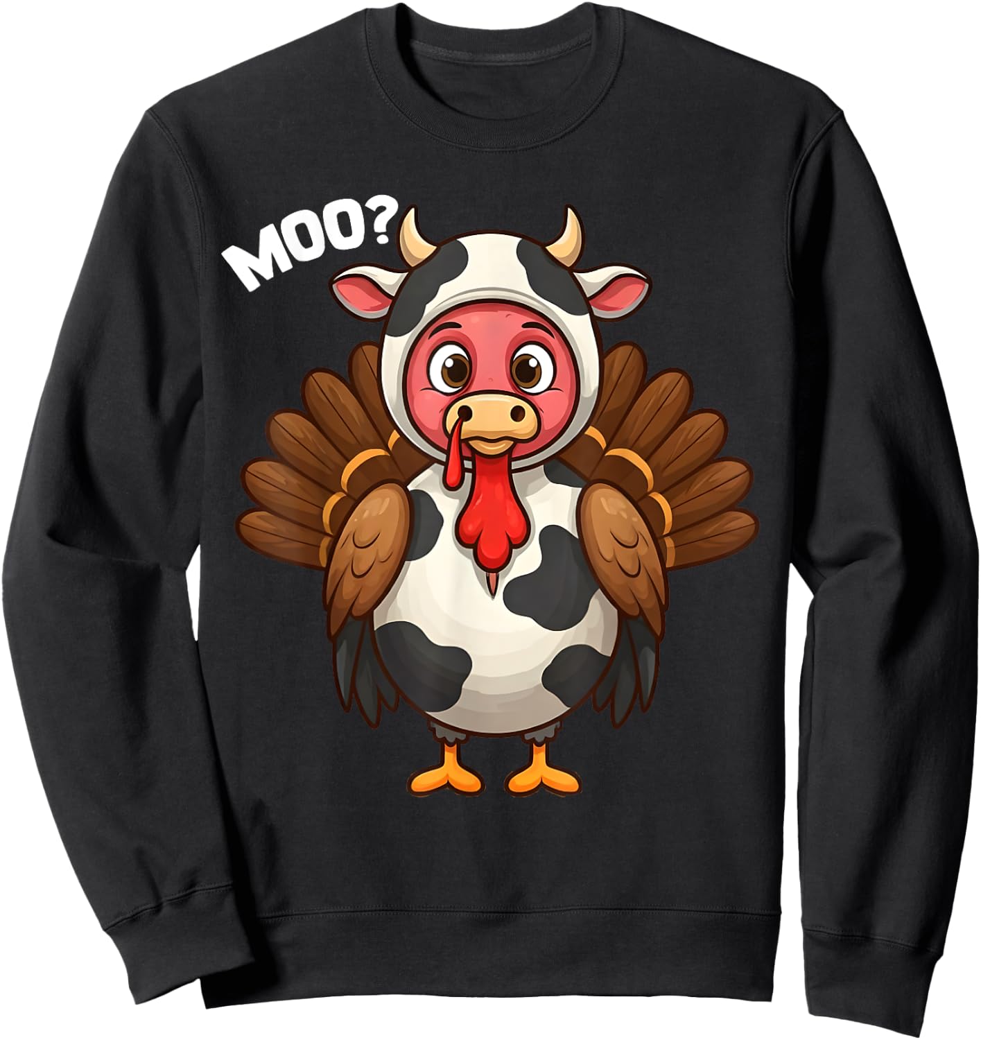 Turkey Moo Cow Funny Thanksgiving Fake Cow Costume Sweatshirt - Sweatshirt | Black