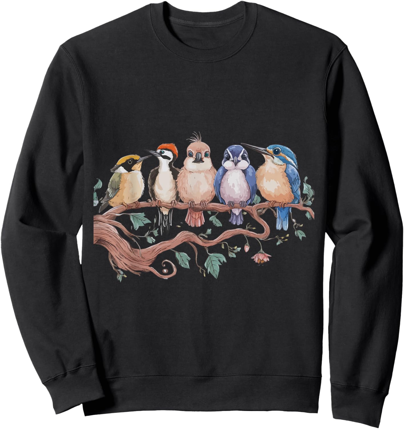 Whimsical Birdwatcher's Dream Perched Friends Cute Birds Sweatshirt - Sweatshirt | Black