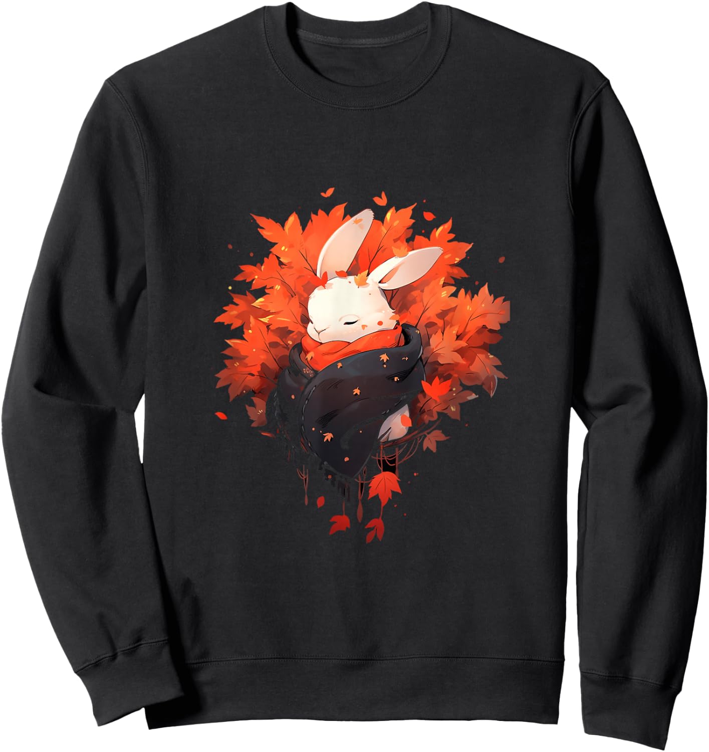 Bunny Autumn Autumn Leaves Rabbit Thanksgiving Sweatshirt - Sweatshirt | Black