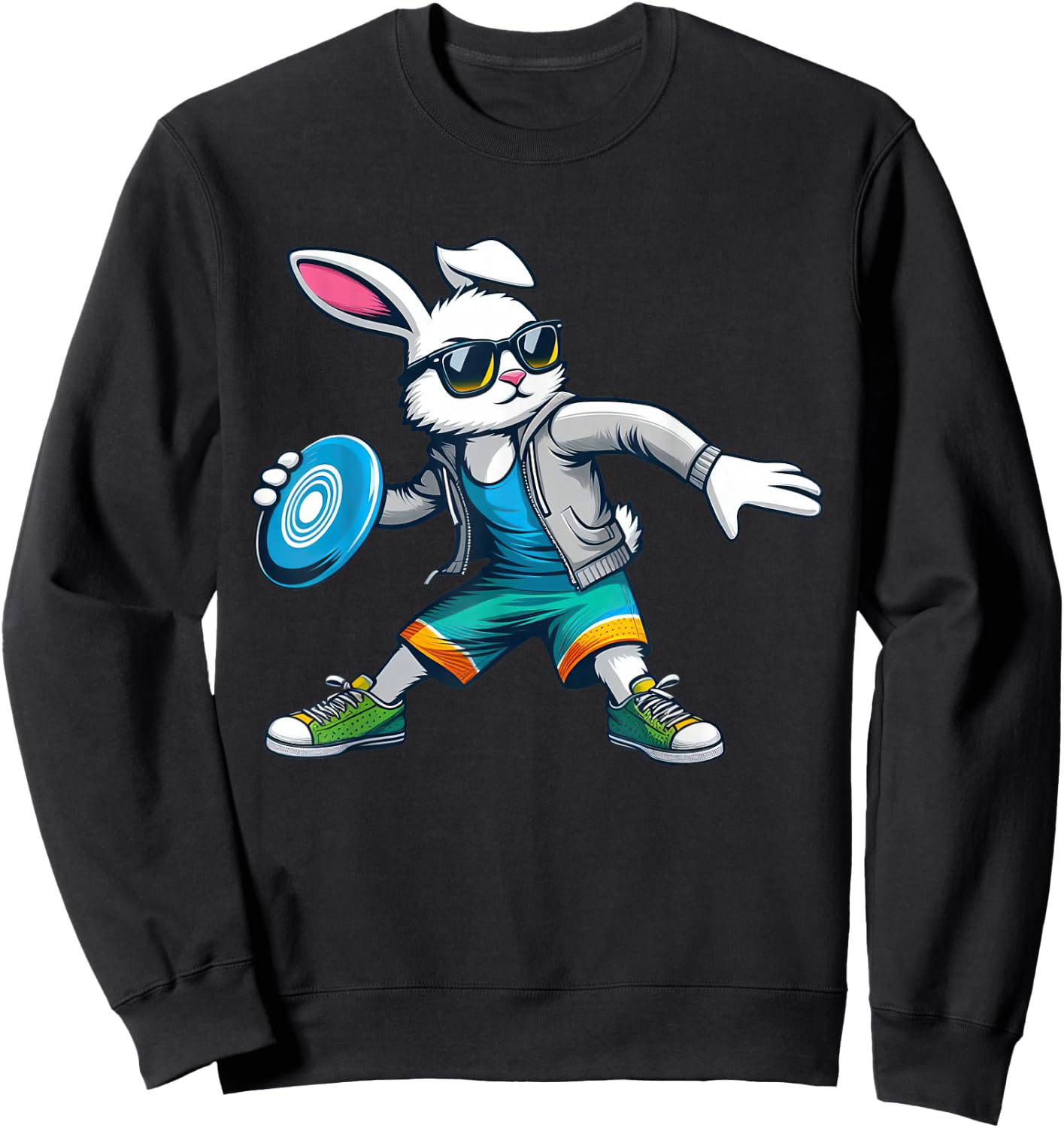Funny Disc Golf Player Bunny Kids Men Easter Sweatshirt - Sweatshirt | Black