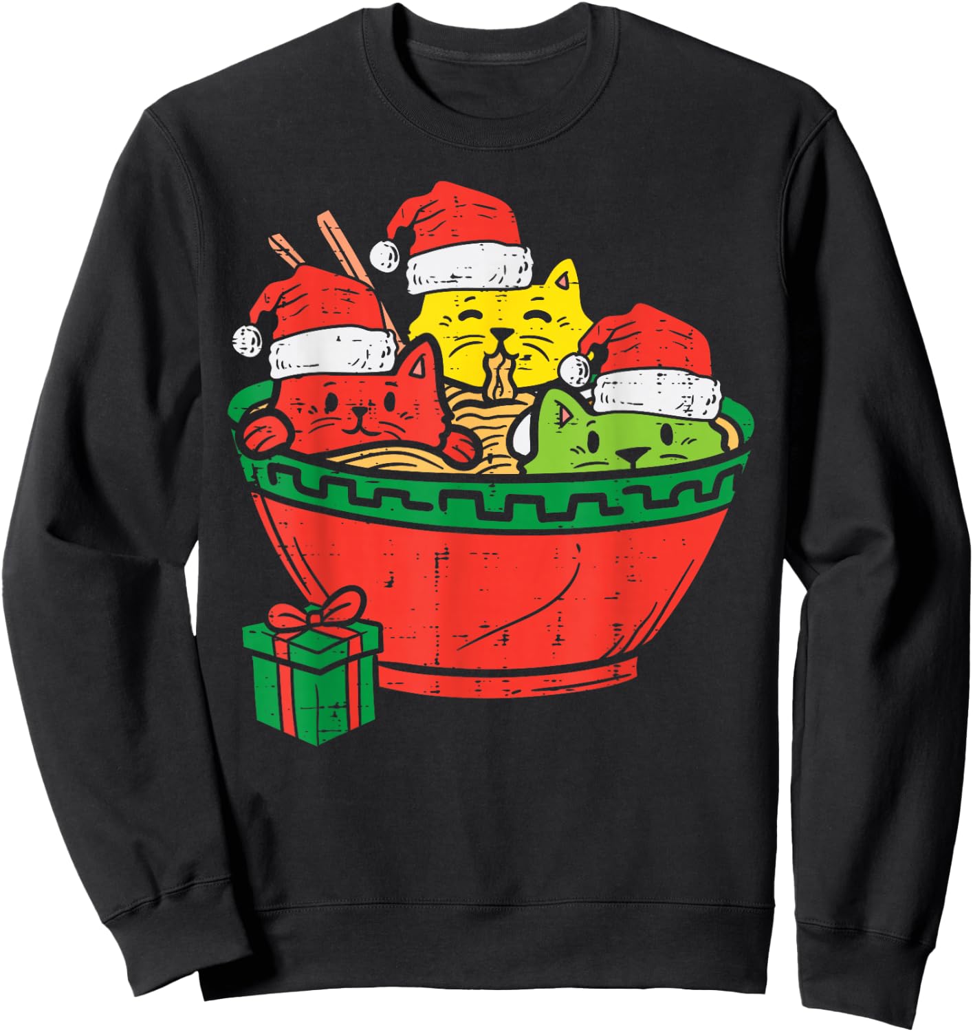 Santa Ramen Cats Anime Christmas Xmas Japanese Kids Girls Sweatshirt - Sweatshirt | Black