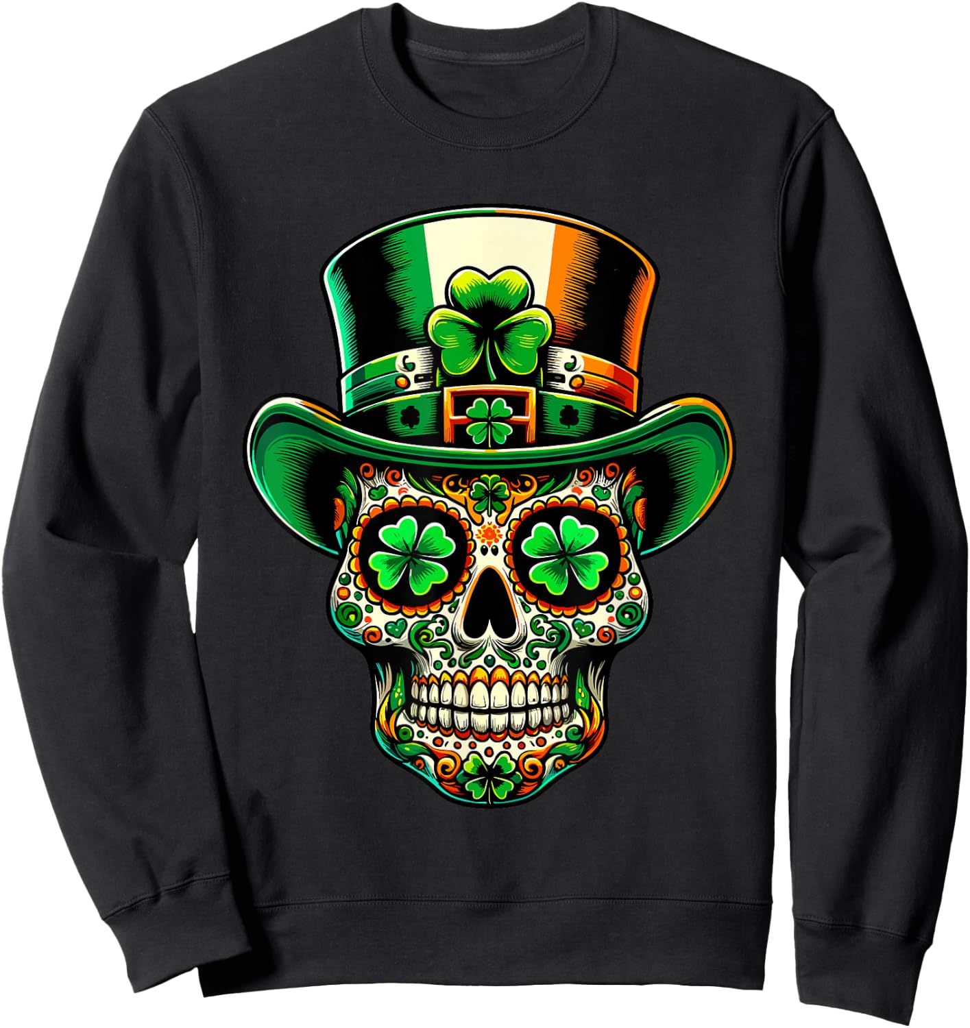 Ireland Sugar Skull Clover Irish St Patricks Day Costume , black Sweatshirt - Sweatshirt | Black