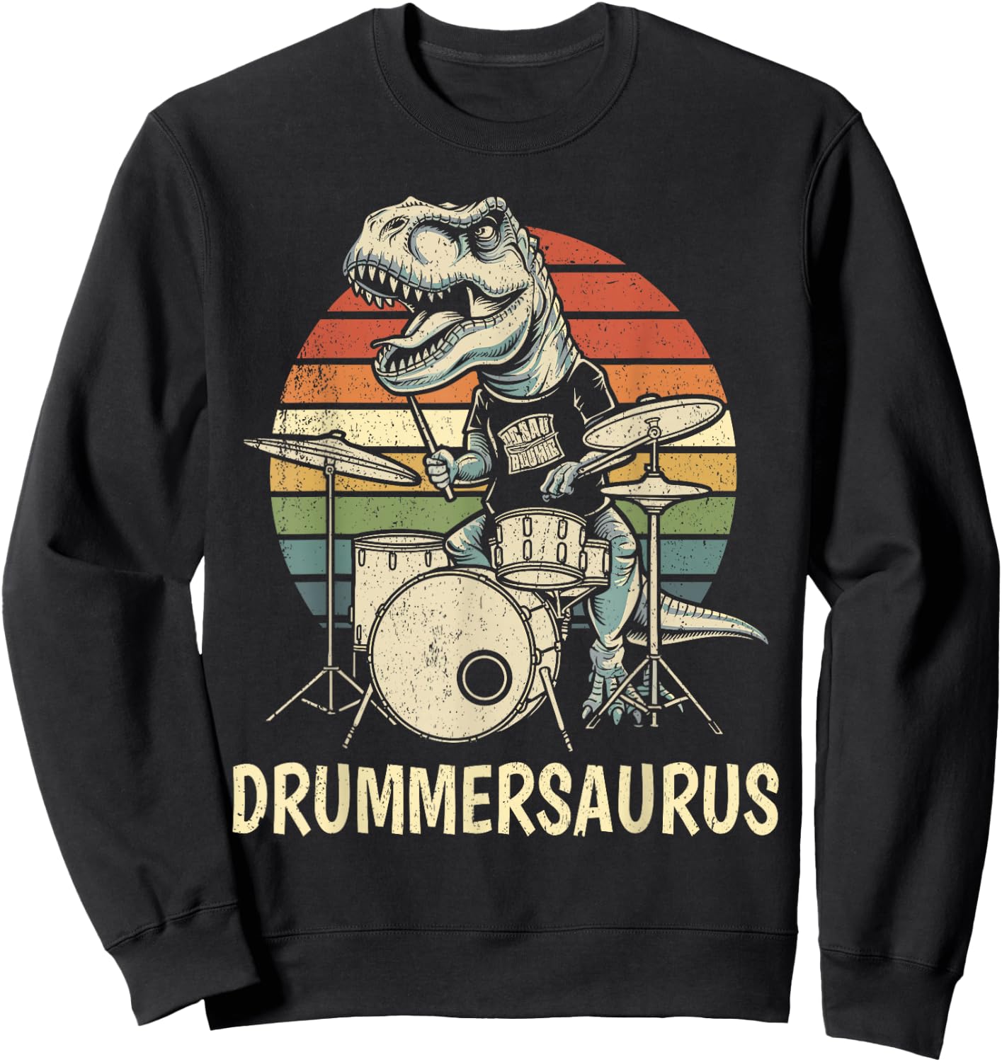 Drummersaurus T Rex Drummer Dinosaur Playing Drums Boys Kids Sweatshirt - Sweatshirt | Black