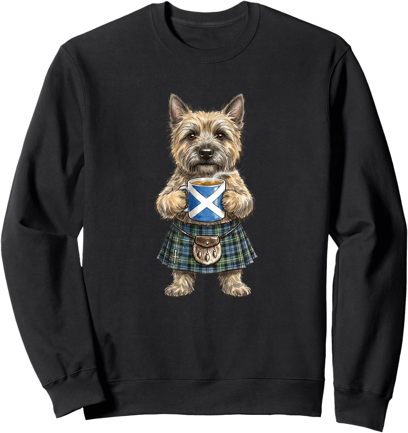 süß lustig Cairn Terrier Hund Tasse Kaffee Schottland Flagge Sweatshirt - Sweatshirt | Black