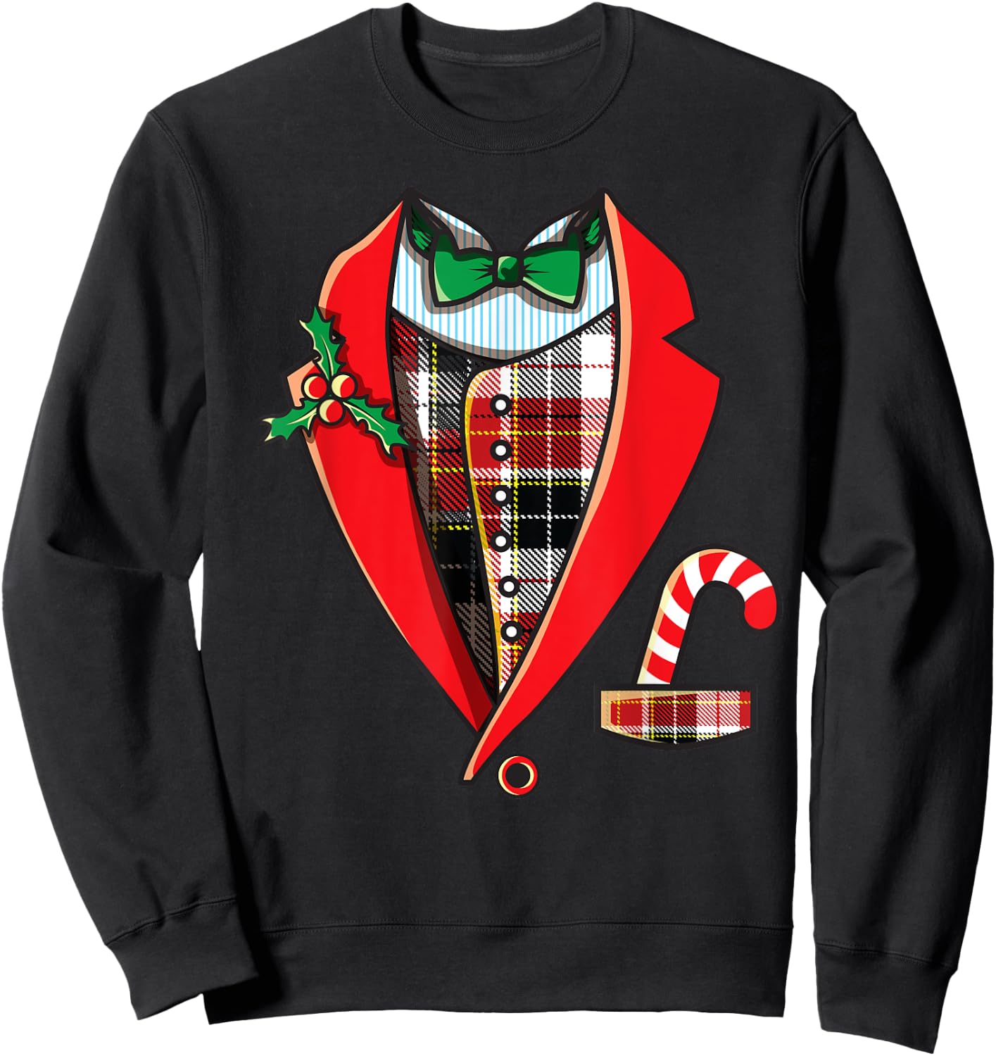 Christmas Tuxedo Shirt Funny Family Pajama Party Gift Sweatshirt - Sweatshirt | Black