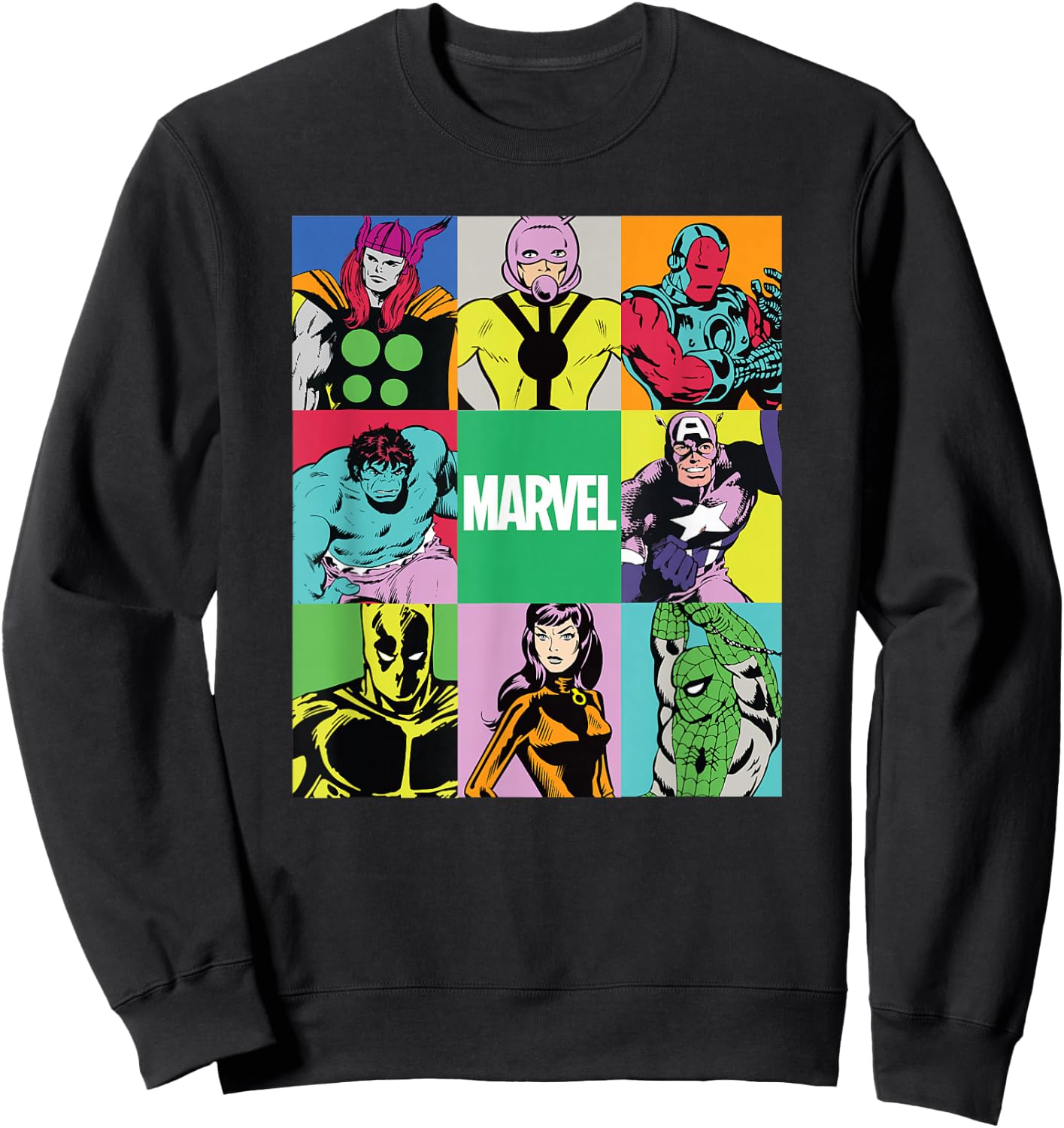 Marvel Avengers and Spider-Man Silver Age Super Heroes Retro Sweatshirt - Sweatshirt | Black