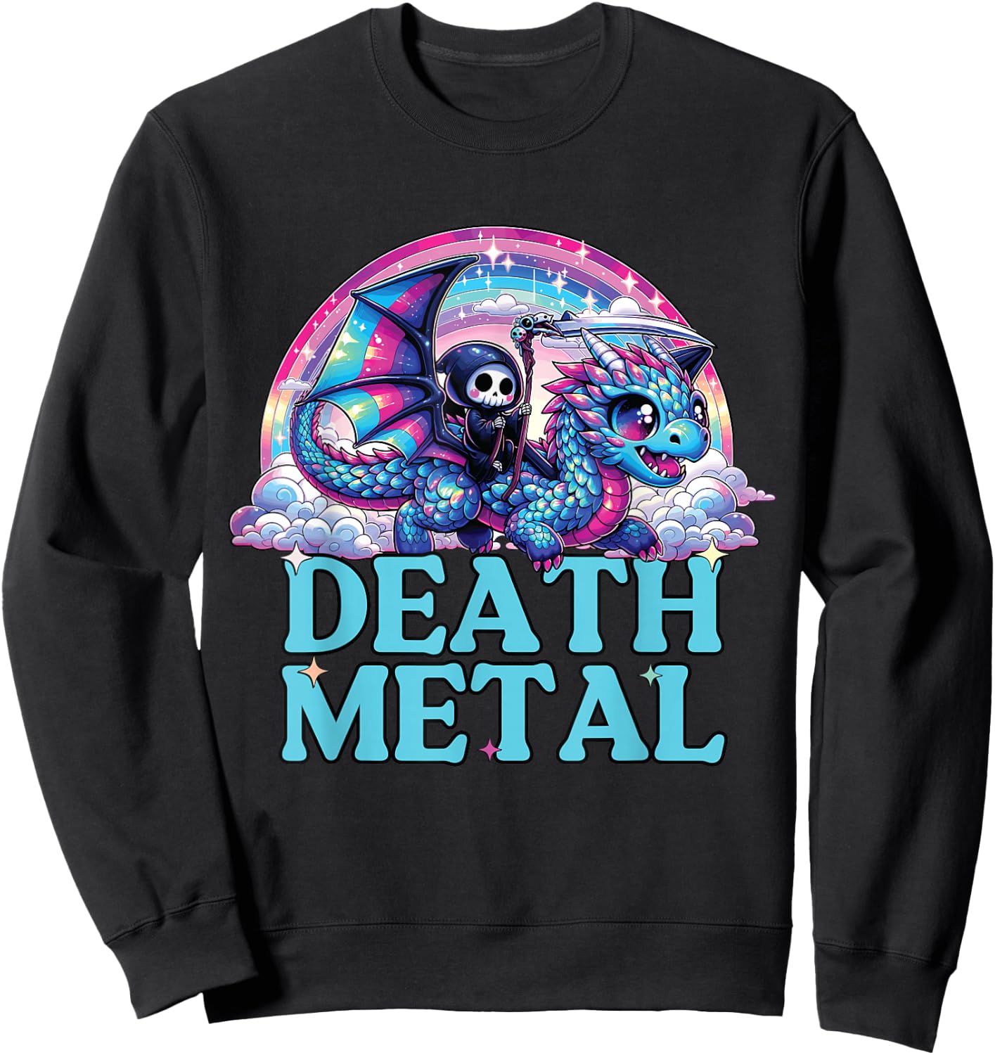 Death Metal Rainbow, Reaper with Dragon Funny Death Metal Sweatshirt - Sweatshirt | Black