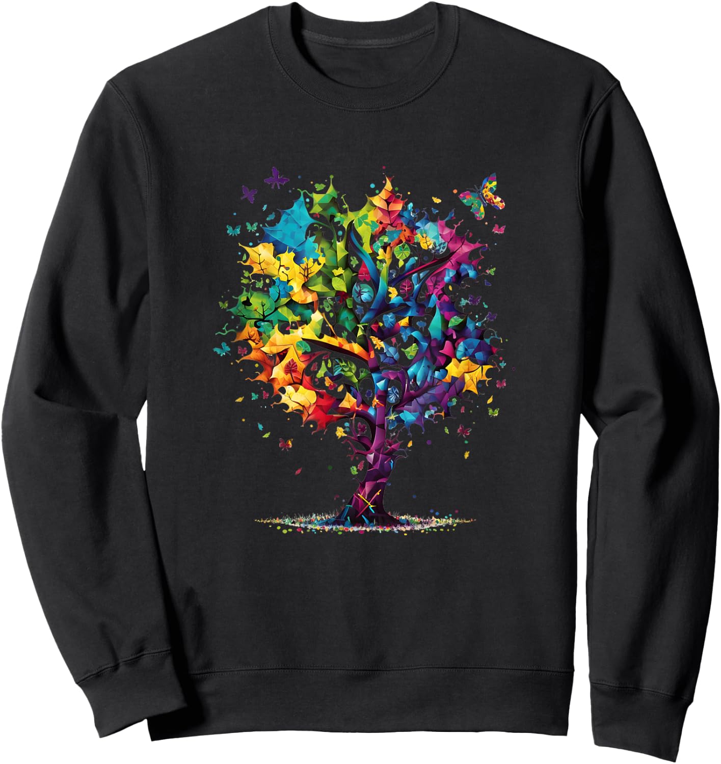 Awareness Autism Puzzle Pieces Colorful Tree Neurodiversity Sweatshirt - Sweatshirt | Black