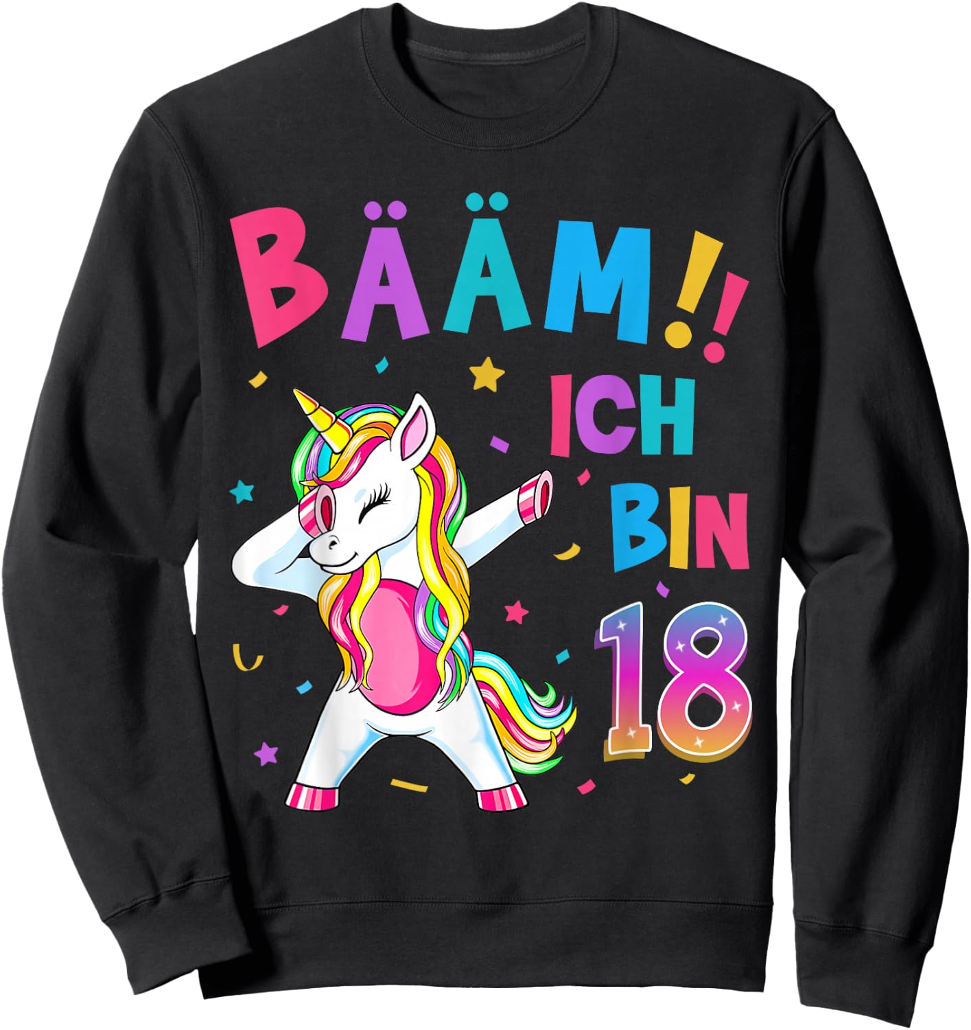 18th Birthday Girl 18 Years Dancing Funny Unicorn Sweatshirt - Sweatshirt | Black