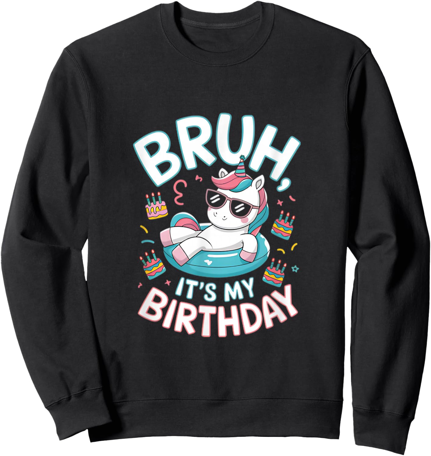 Bruh It's My Birthday Cute Unicorn Kids Sweatshirt - Sweatshirt | Black