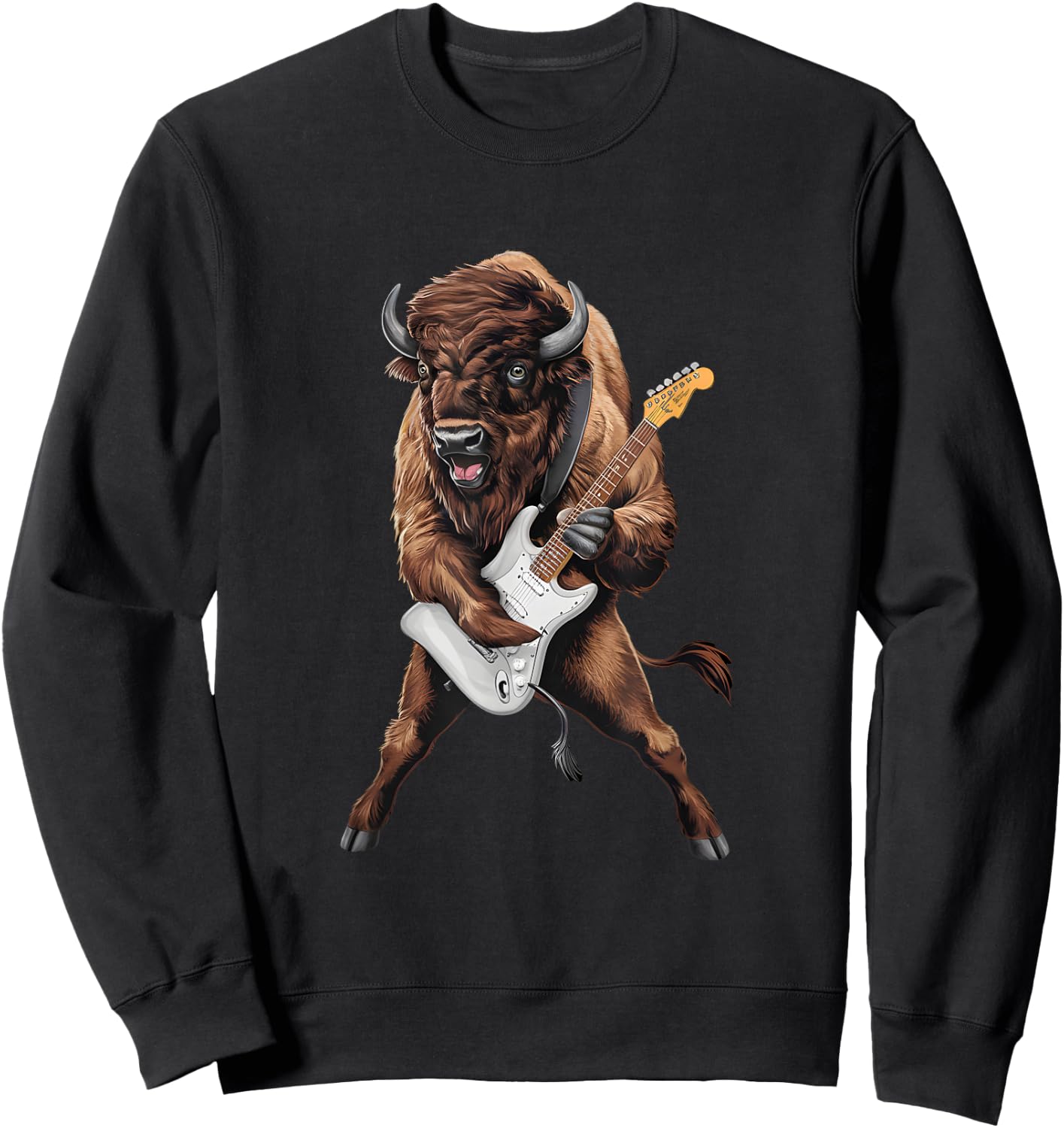 Buffalo Playing Electric Guitar Funny American Bison Lover Sweatshirt - Sweatshirt | Black