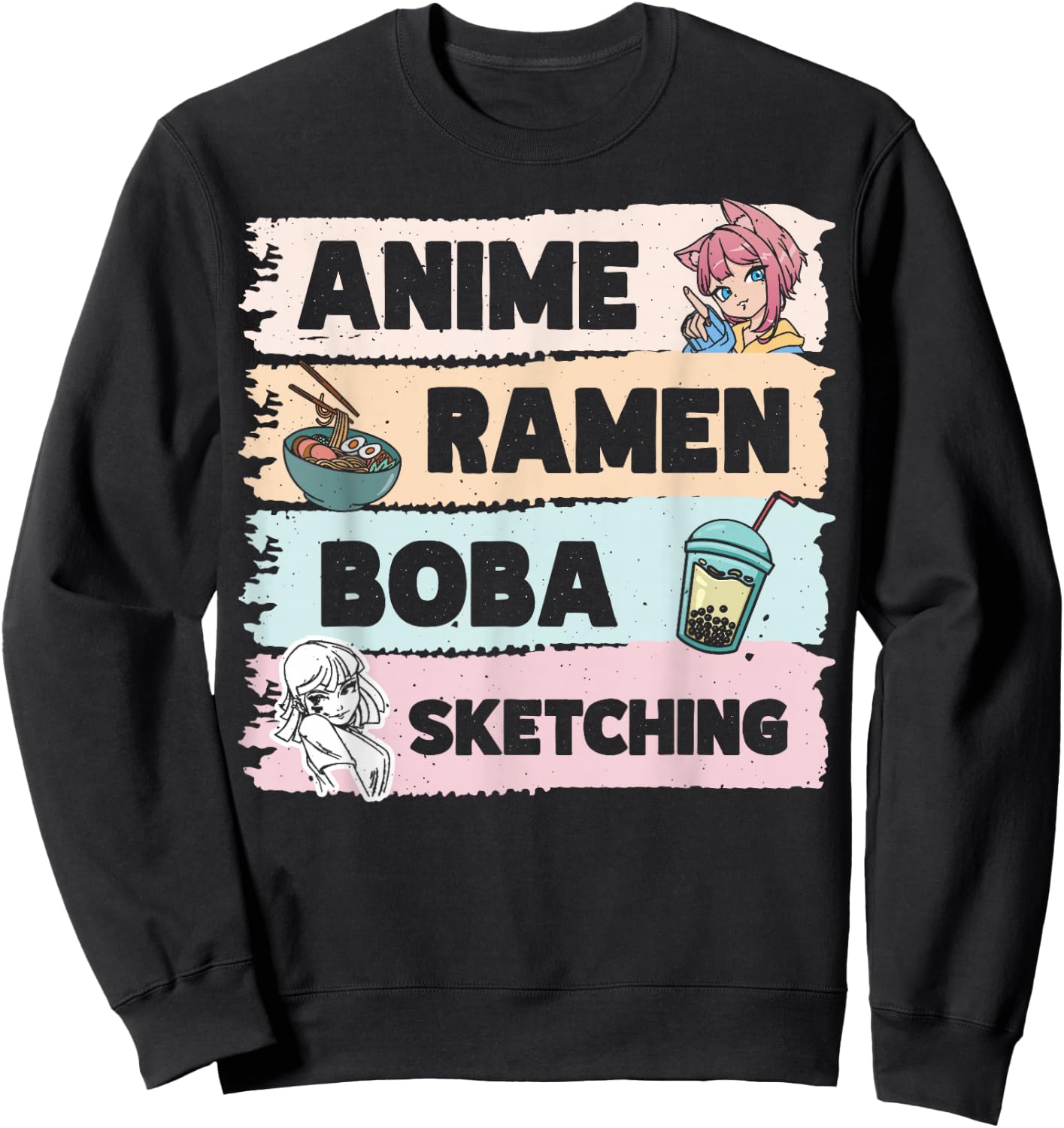 Japanese Manga Otaku Sketch Artist Bubble Tea Anime Ramen Boba Sketching Sweatshirt - Sweatshirt | Black