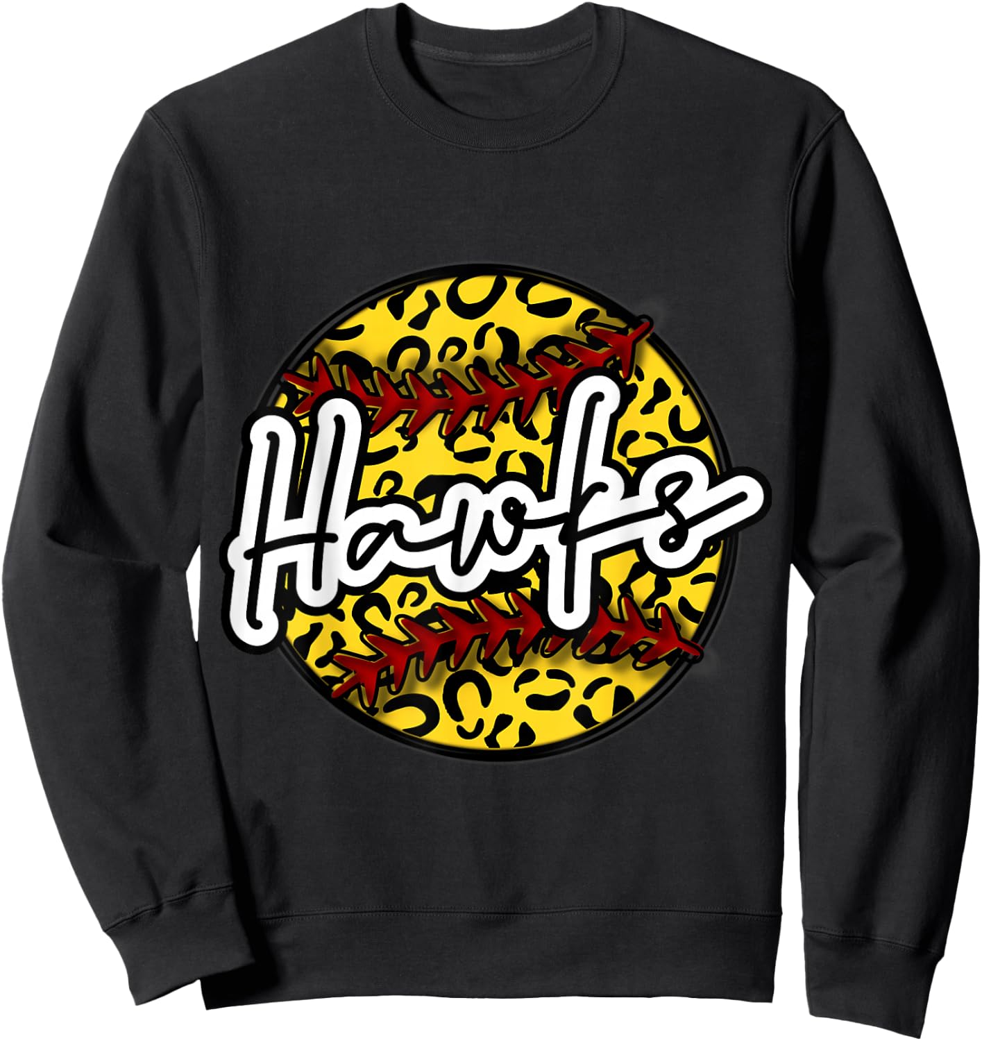 HAWKS Leopard Cheetah Softball Team Trendy Cute Womans Top Sweatshirt - Sweatshirt | Black