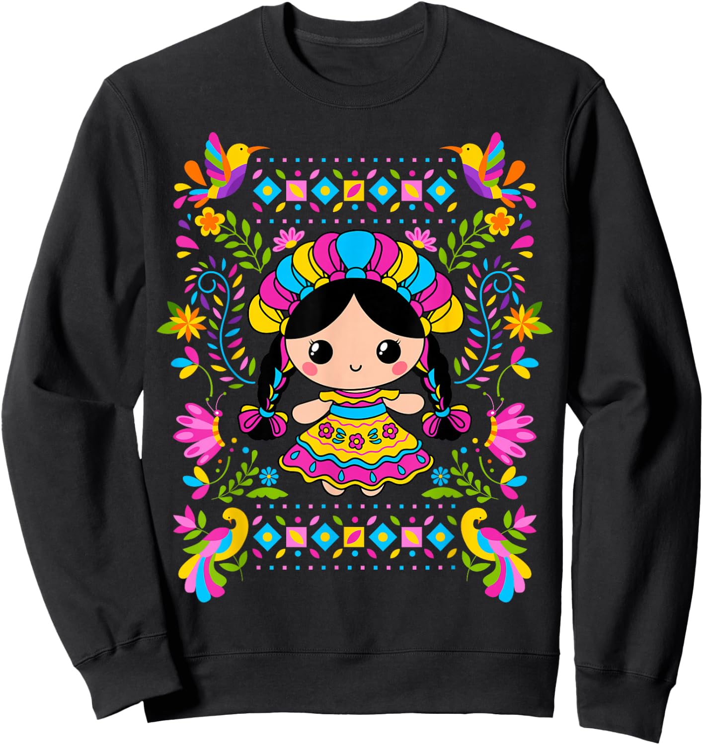 Muñeca Lele Mexican Maria Women Muñequita Mexicana Girl Sweatshirt - Sweatshirt | Black