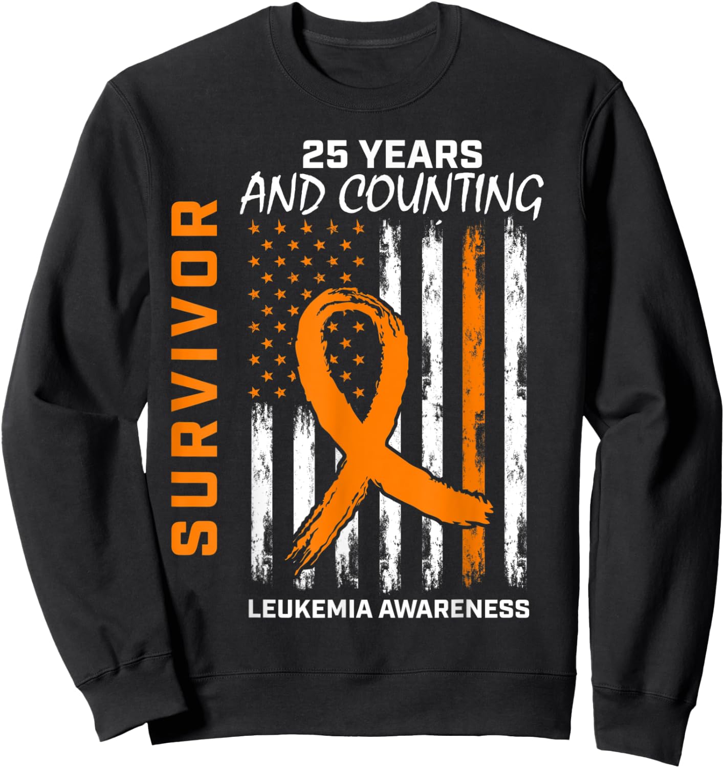 25 Years Cancer Free Orange Leukemia Survivor American Flag Kids Men Sweatshirt - Sweatshirt | Black