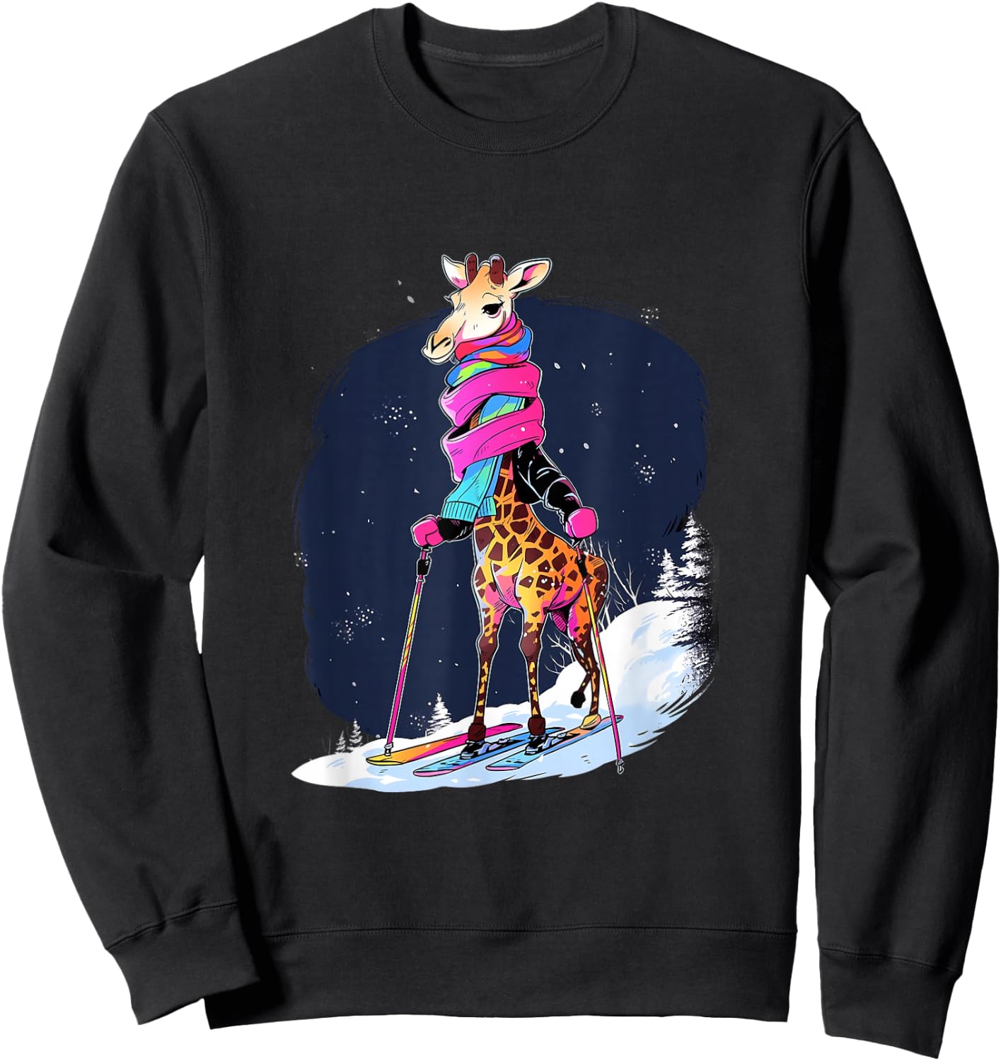 Giraffe Skiing Skier Ski Winter Snow Sweatshirt - Sweatshirt | Black