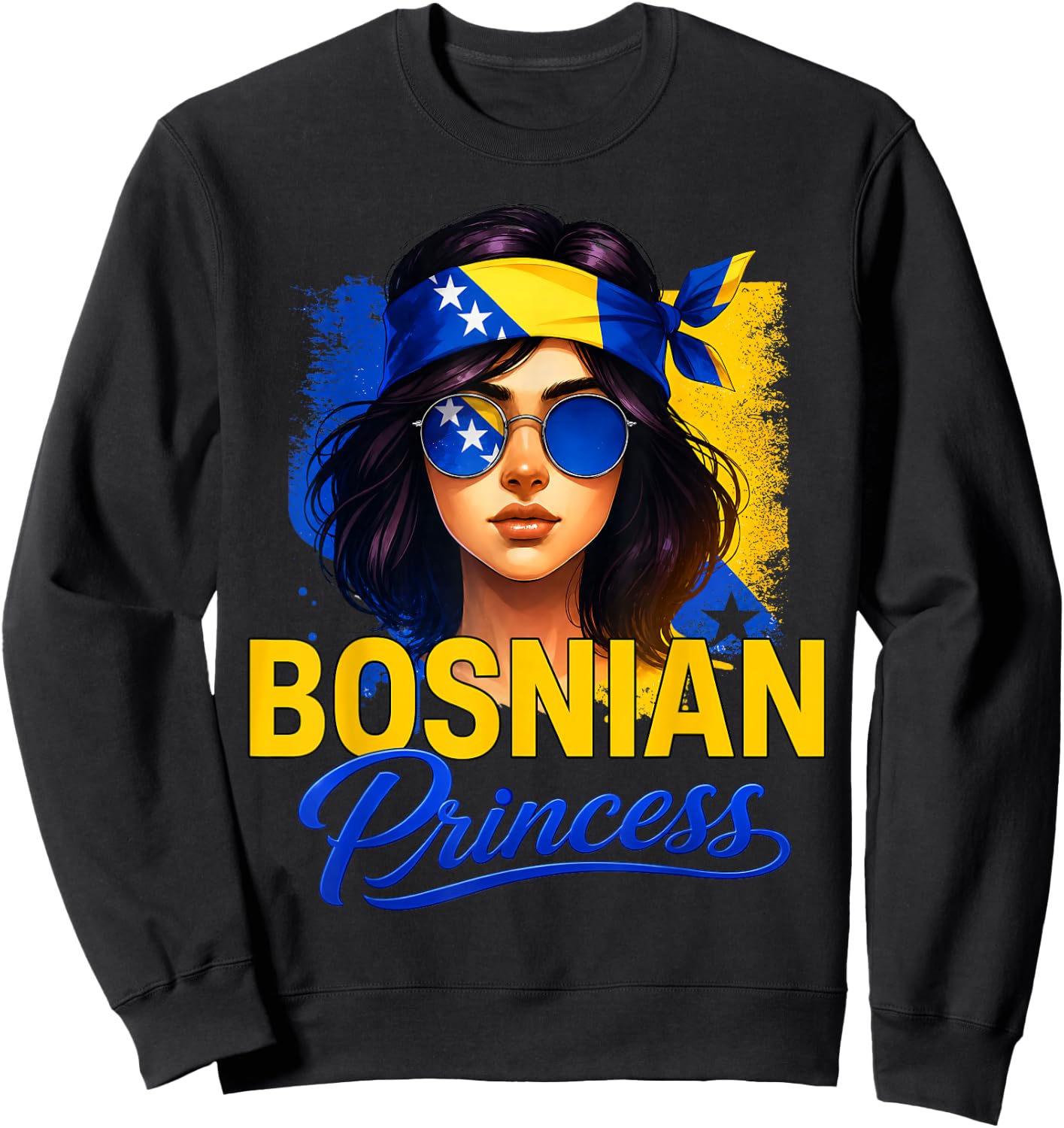 Bosnian Princess Girl Cute Bosnia Flag Pride Women Kids Sweatshirt - Sweatshirt | Black