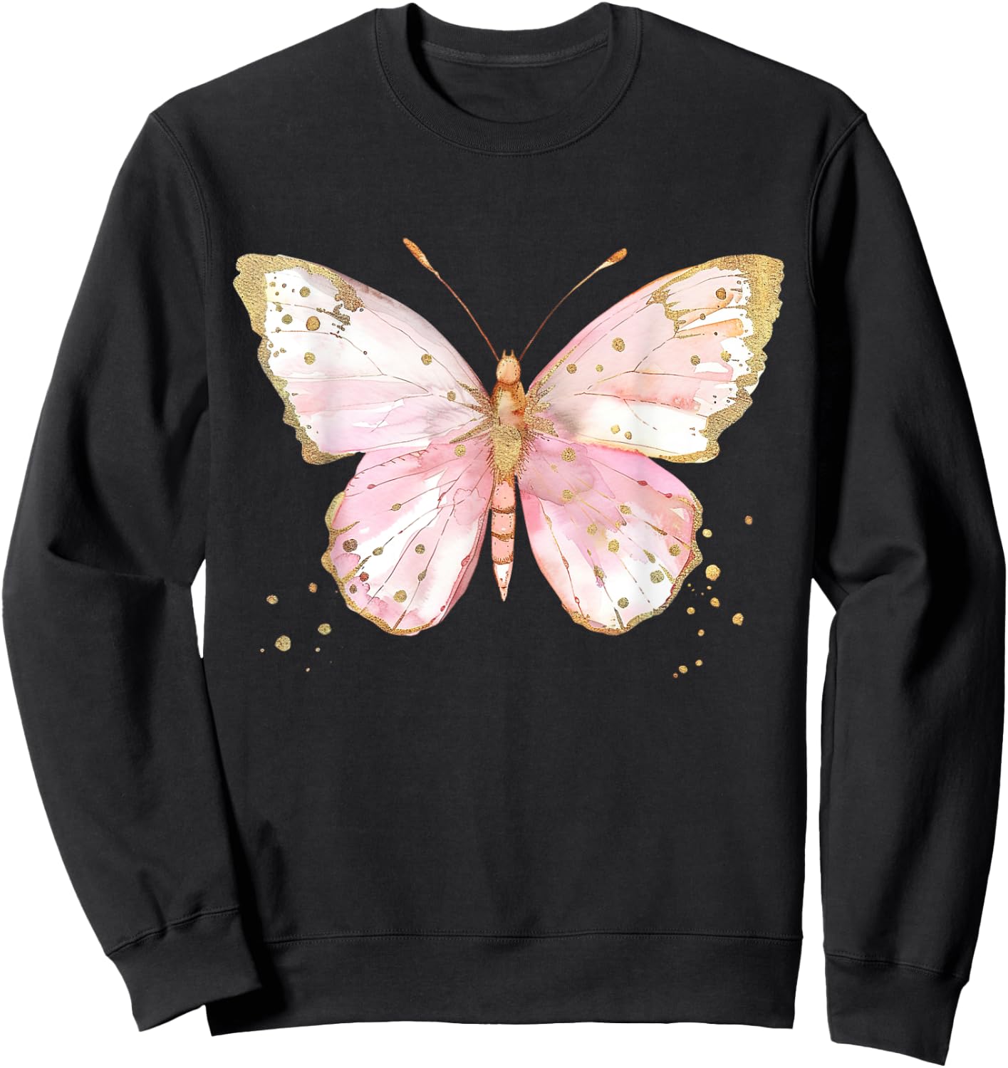 Pink Watercolor Flower Butterfly Sweatshirt - Sweatshirt | Black